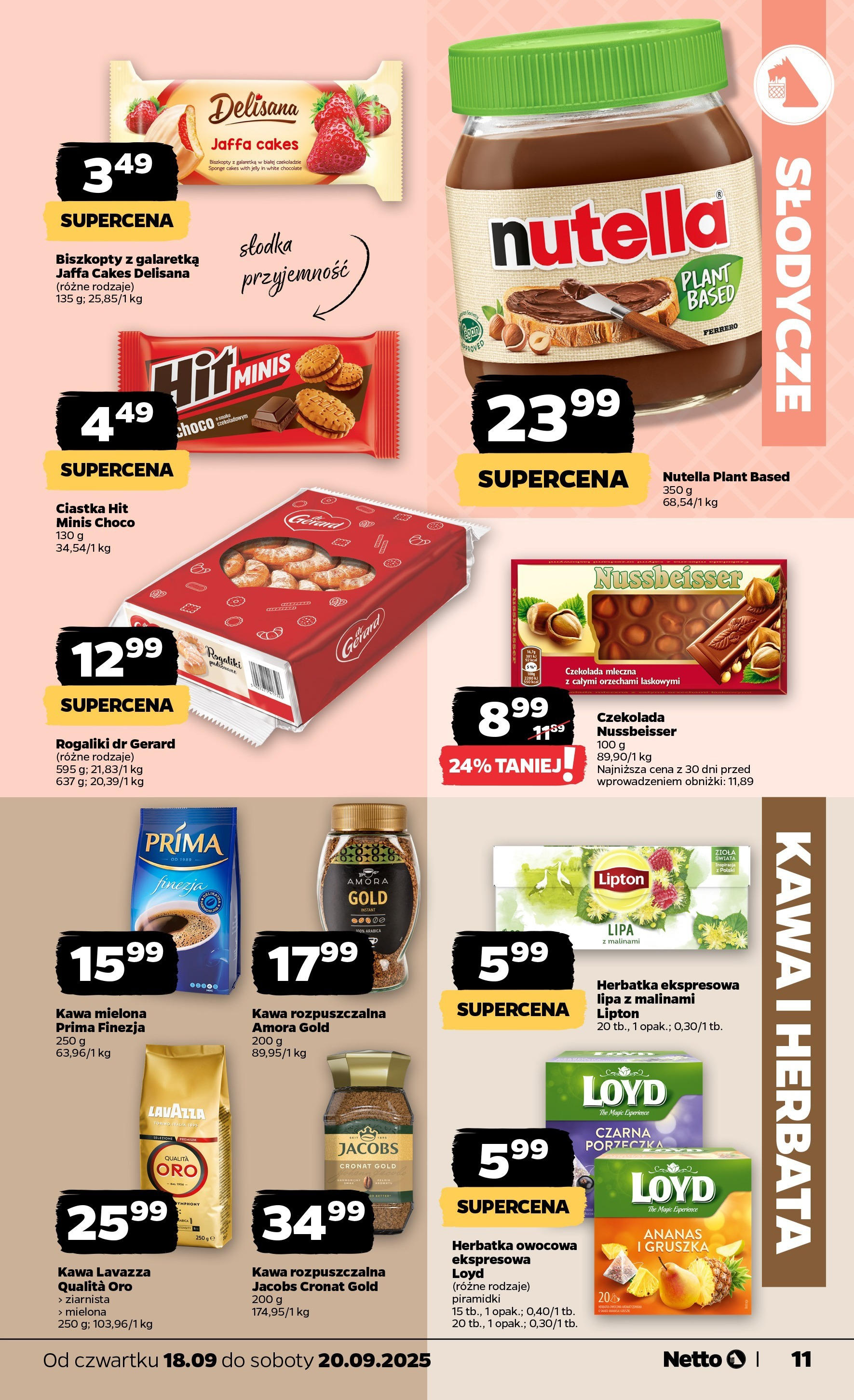 Netto gazetka - Spożywcza od 18.09.2025 - Aktualne promocje | Strona: 11 | Produkty: Galaretka, Kawa rozpuszczalna, Porzeczka, Ciastka