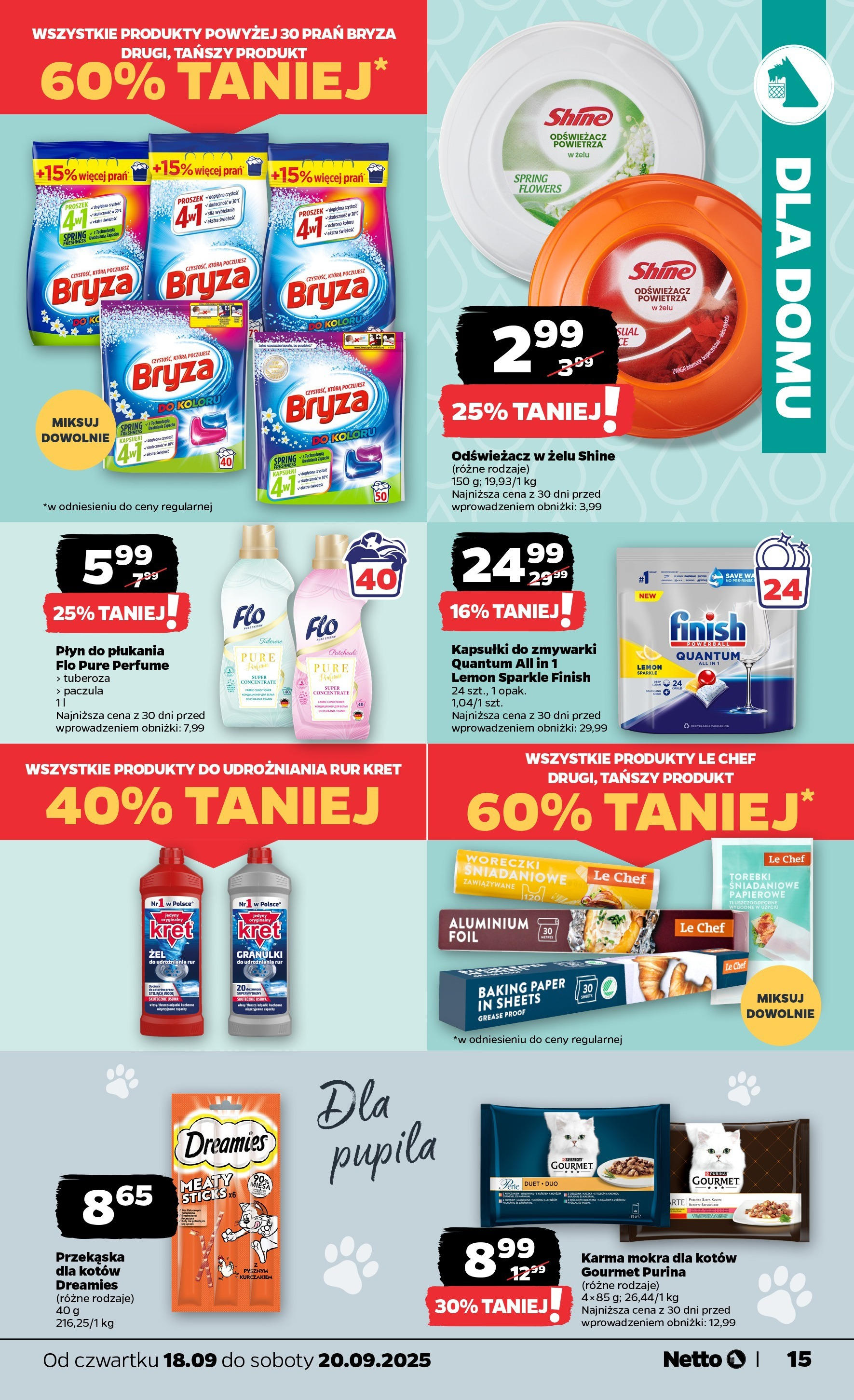 Netto gazetka - Spożywcza od 18.09.2025 - Aktualne promocje | Strona: 15 | Produkty: Odświeżacz, Odświeżacz powietrza, Finish, Kapsułki do zmywarki