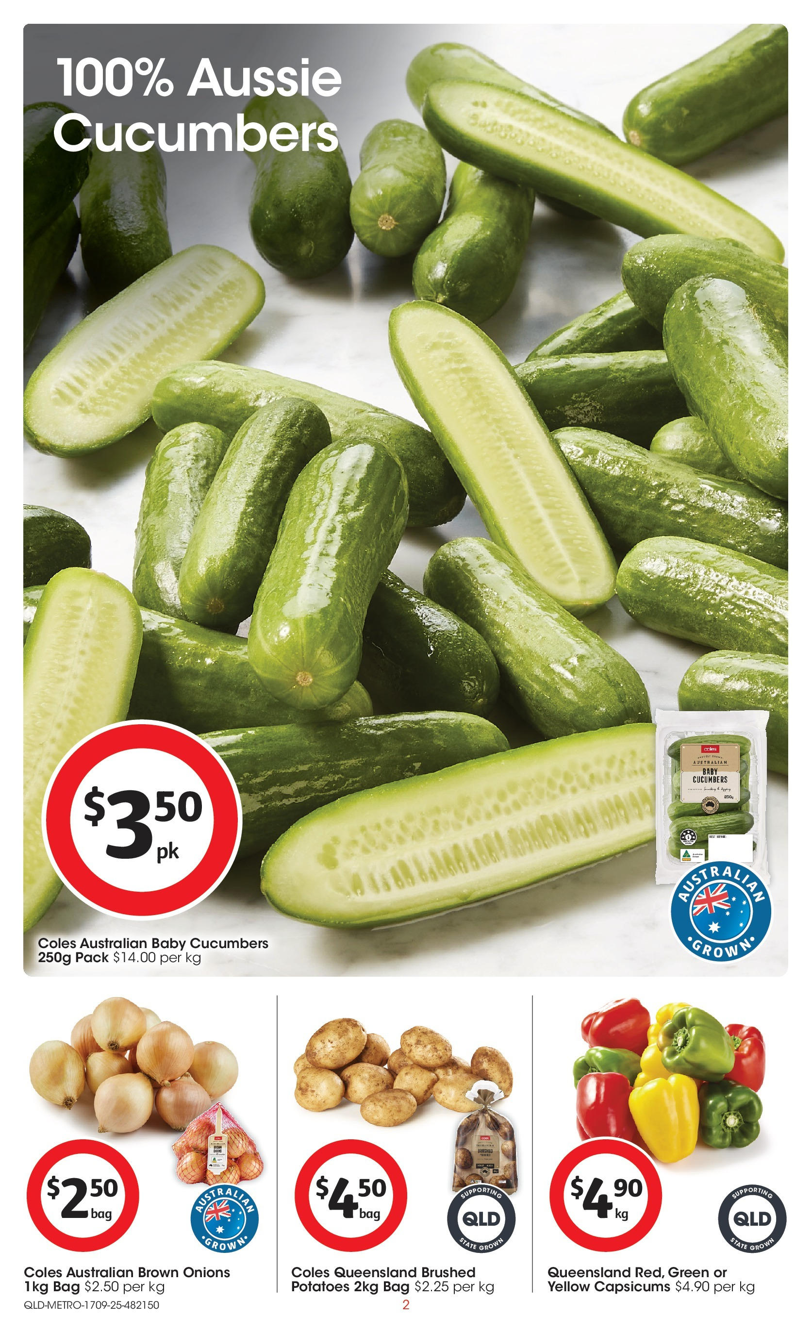 Coles catalogue from 16/09/2025 > Big discounts | Page: 2 | Products: Cucumbers, Potatoes, Onions, Bag Coles catalogue valid from 16/09/2025 > Online Australia | Page: 2 | Products: Cucumbers, Potatoes, Onions, Bag