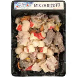 Meeresfrüchtemischung mit Garnelen, Tintenfischringen und -Tentakeln, tiefgefroren