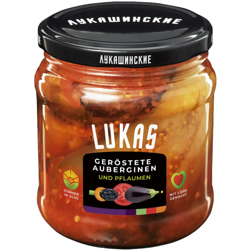 Gemüsezubereitung mit gerösteten Auberginen und Pflaumen, sterilisiert