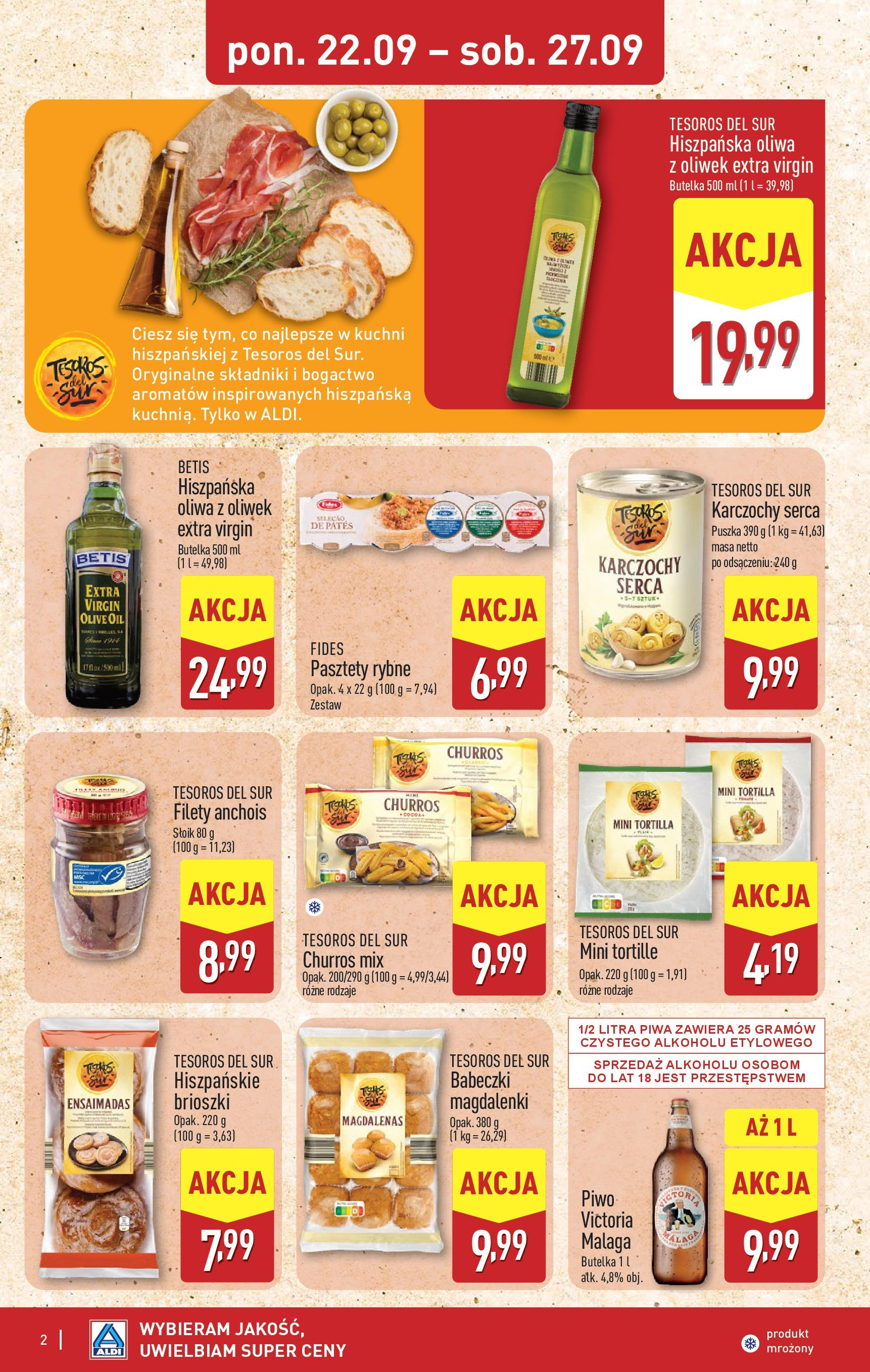 Aldi Gazetka - Smakowita podróz do Hiszpanii od 22.09.2025 | Nowa PDF gazetka | Strona: 2 | Produkty: Oliwa z oliwek, Anchois, Babeczki, Piwo Aldi Gazetka - Smakowita podróz do Hiszpanii od 22.09.2025 - Ulotka PDF, promocje | Strona: 2 | Produkty: Oliwa z oliwek, Anchois, Babeczki, Piwo