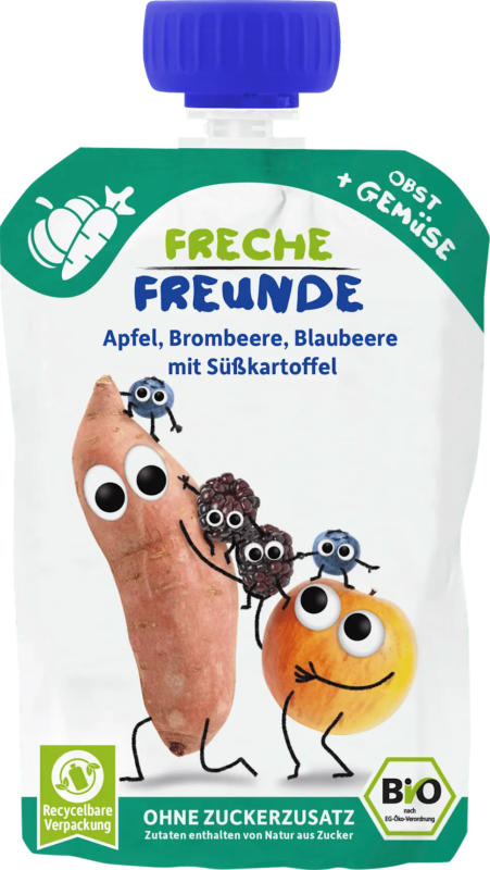 Freche Freunde Quetschie Apfel, Brombeere, Blaubeere mit Süßkartoffel ab dem 6. Monat