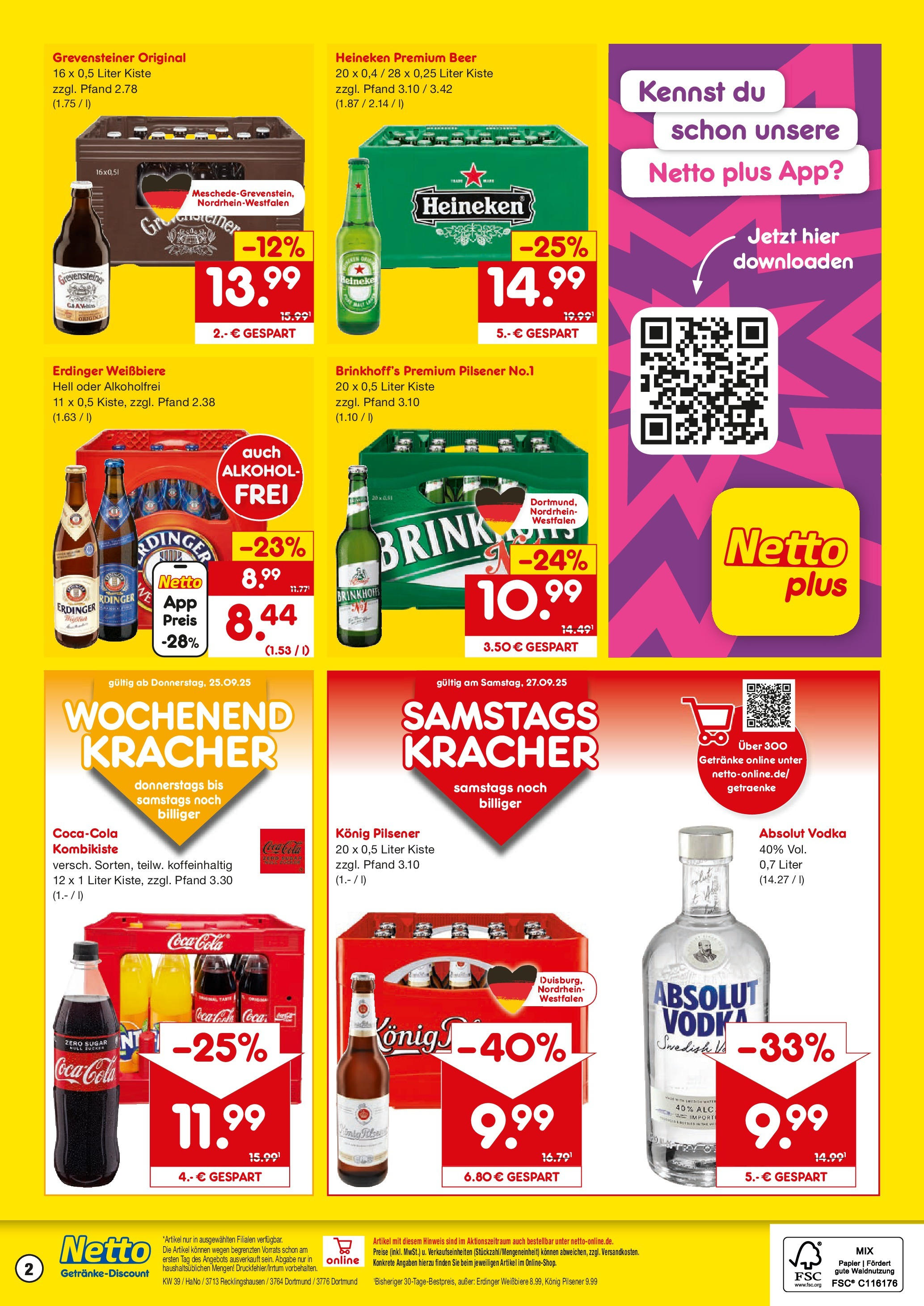 Netto Marken-Discount prospekt Dortmund (ab 22.09.2025) » Angebote | Seite: 2 | Produkte: Coca cola, Erdinger, Cola, Heineken Netto Marken-Discount prospekt Dortmund (ab 22.09.2025) » Angebote | Seite: 2 | Produkte: Coca cola, Erdinger, Cola, Heineken