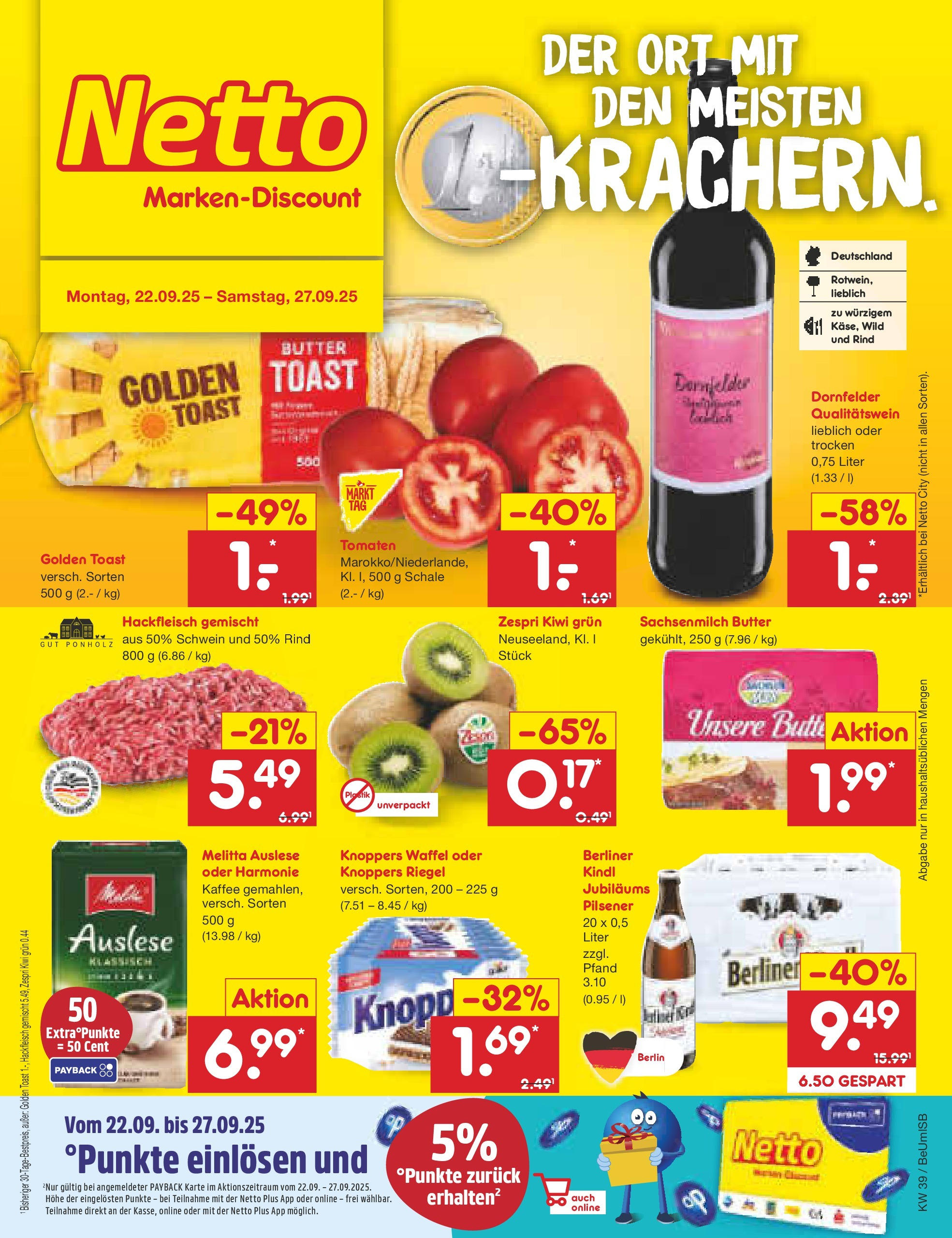Netto Marken-Discount prospekt Kremmen	 (ab 22.09.2025) » Angebote | Seite: 1 | Produkte: Berliner, Melitta, Tomaten, Kiwi