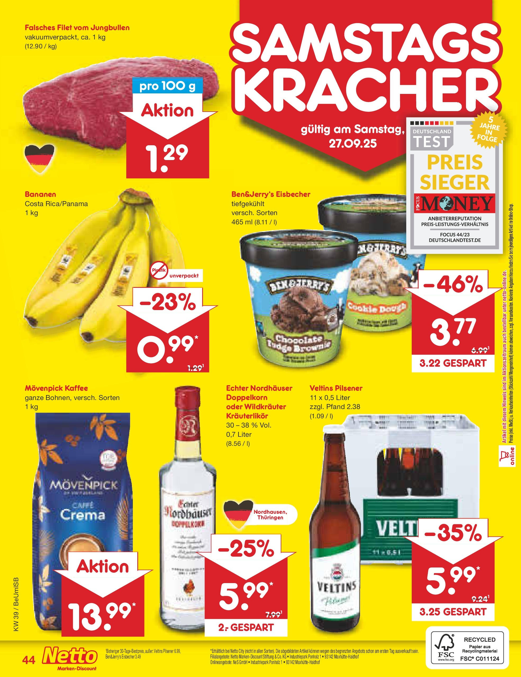 Netto Marken-Discount prospekt Kremmen	 (ab 22.09.2025) » Angebote | Seite: 44 | Produkte: Kaffee, Bananen, Movenpick kaffee, Veltins
