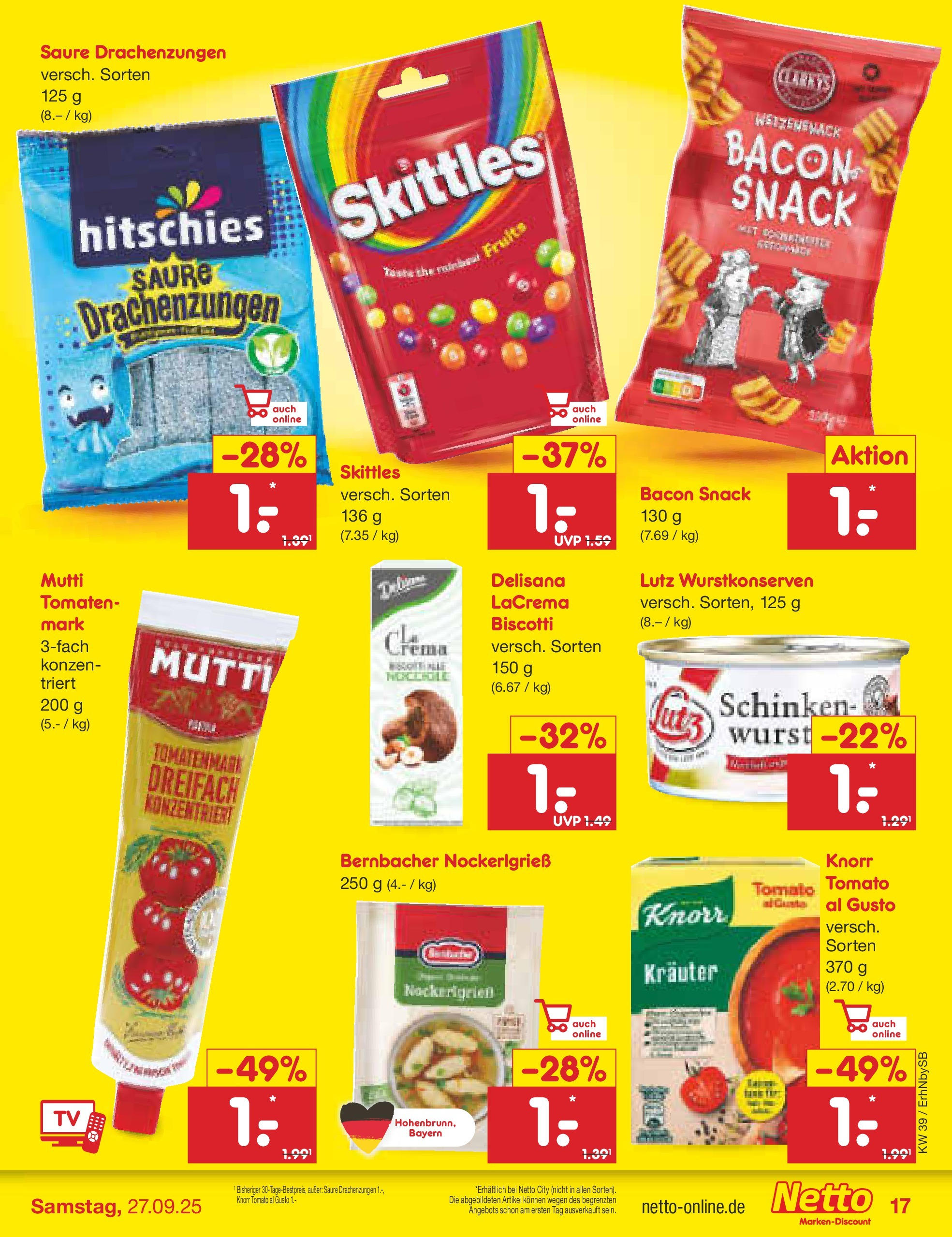 Netto Marken-Discount prospekt Metten	 (ab 22.09.2025) » Angebote | Seite: 19 | Produkte: Quark, Brot, Salami, Pizza
