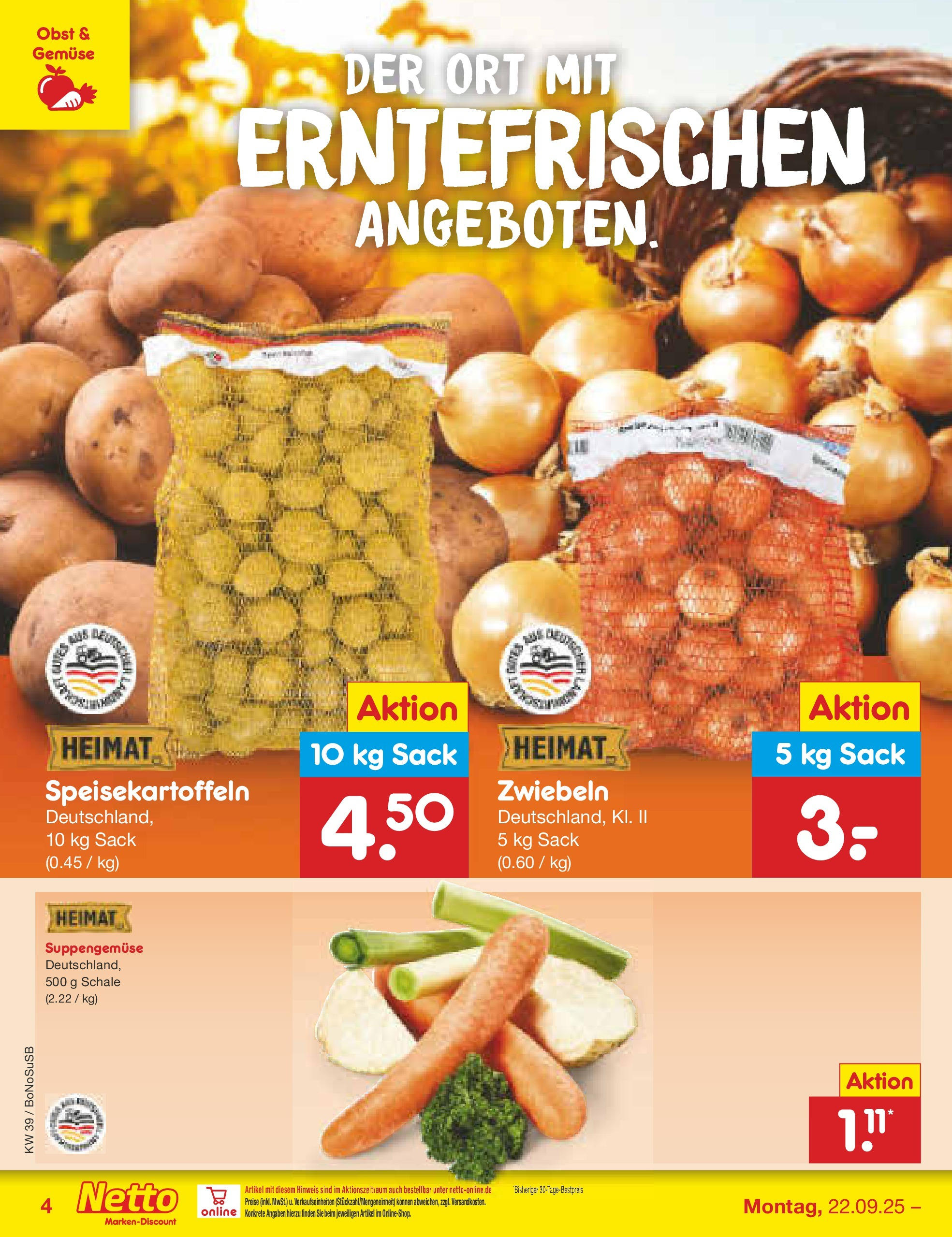Netto Marken-Discount prospekt Herne	 (ab 22.09.2025) » Angebote | Seite: 4 | Produkte: Zwiebeln, Gemüse, Obst
