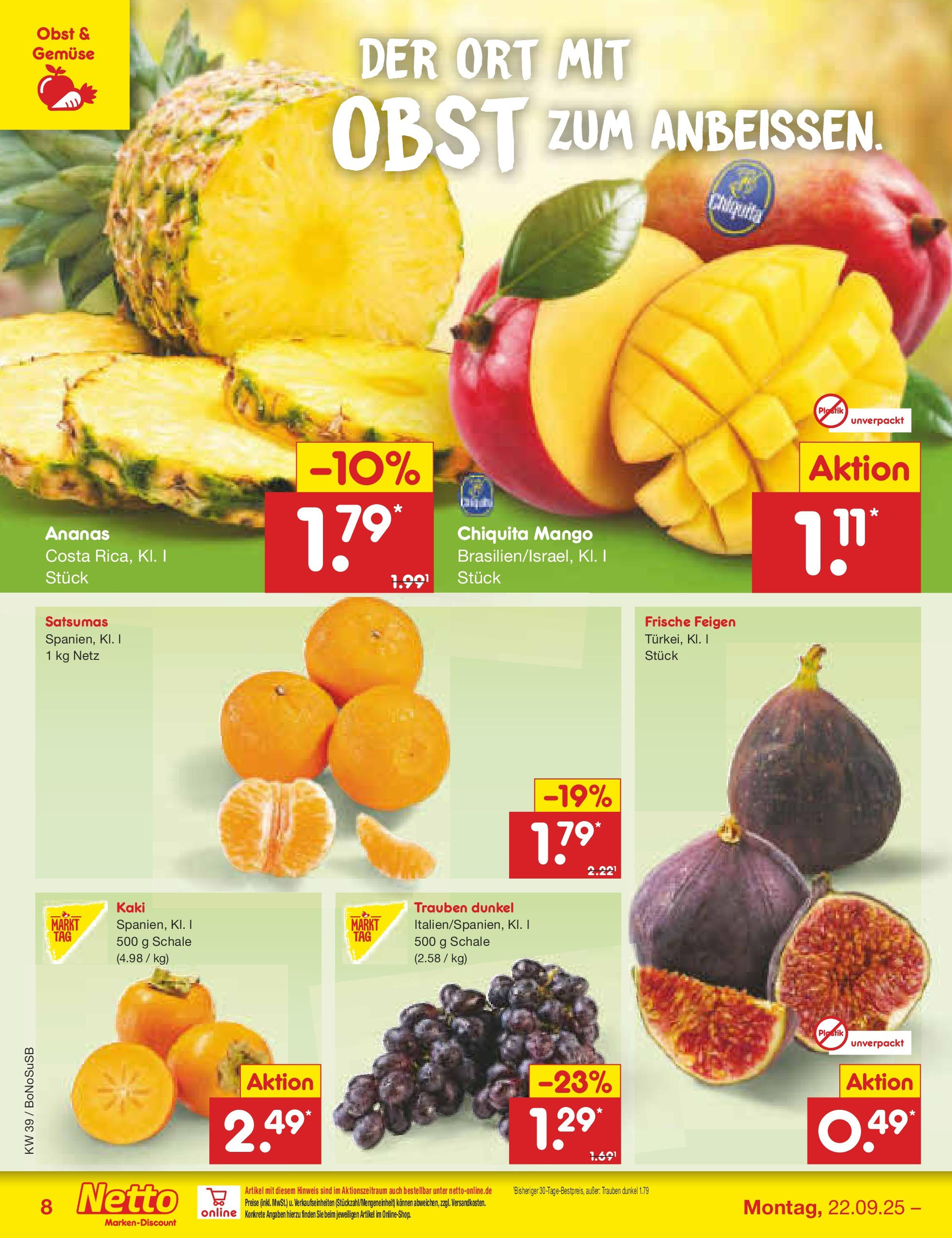 Netto Marken-Discount prospekt Herne	 (ab 22.09.2025) » Angebote | Seite: 8 | Produkte: Trauben, Gemüse, Mango, Kaki