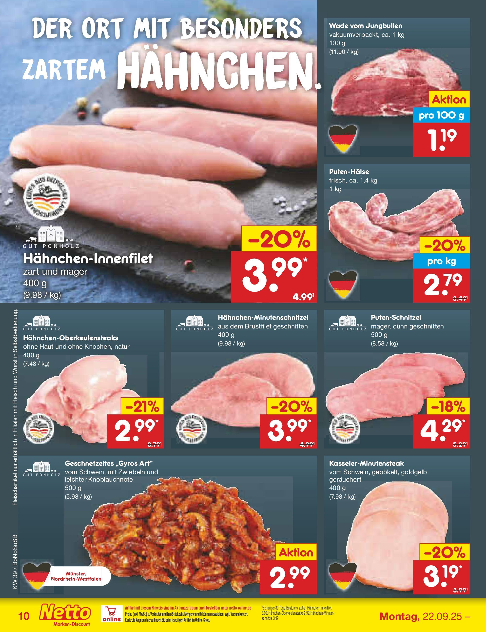 Netto Marken-Discount prospekt Herne	 (ab 22.09.2025) » Angebote | Seite: 10 | Produkte: Hahnchen, Schnitzel, Zwiebeln, Putenschnitzel