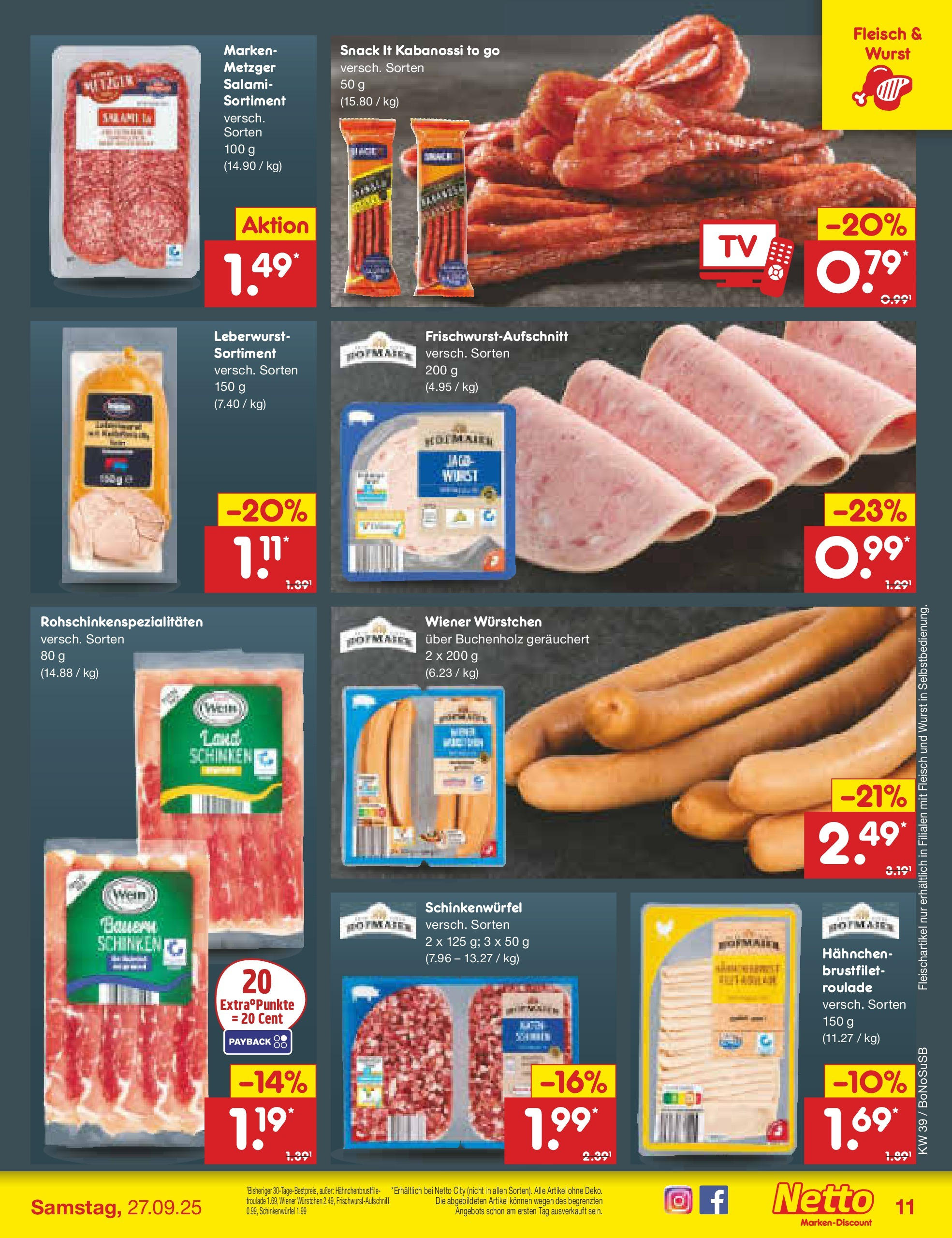 Netto Marken-Discount prospekt Herne	 (ab 22.09.2025) » Angebote | Seite: 11 | Produkte: Wurst, Salami, Schinken, Wein