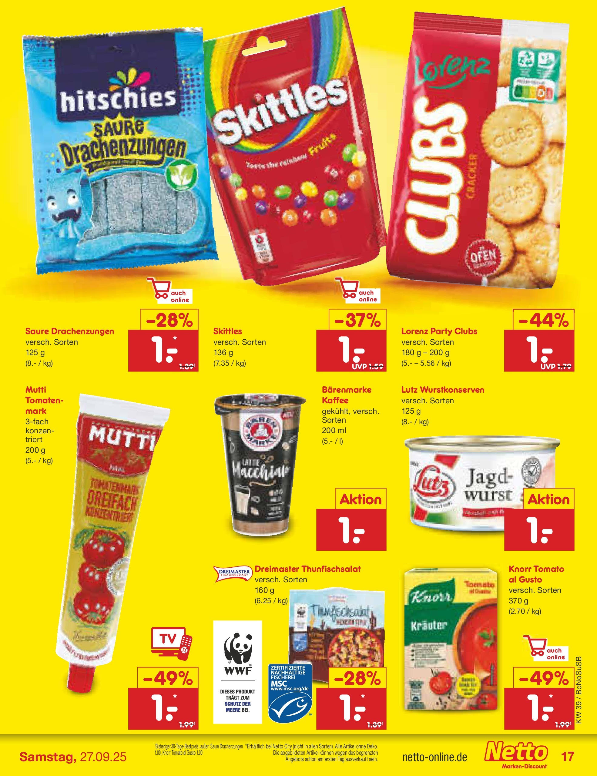 Netto Marken-Discount prospekt Herne	 (ab 22.09.2025) » Angebote | Seite: 17 | Produkte: Kaffee, Tomaten, Knorr, Wurst