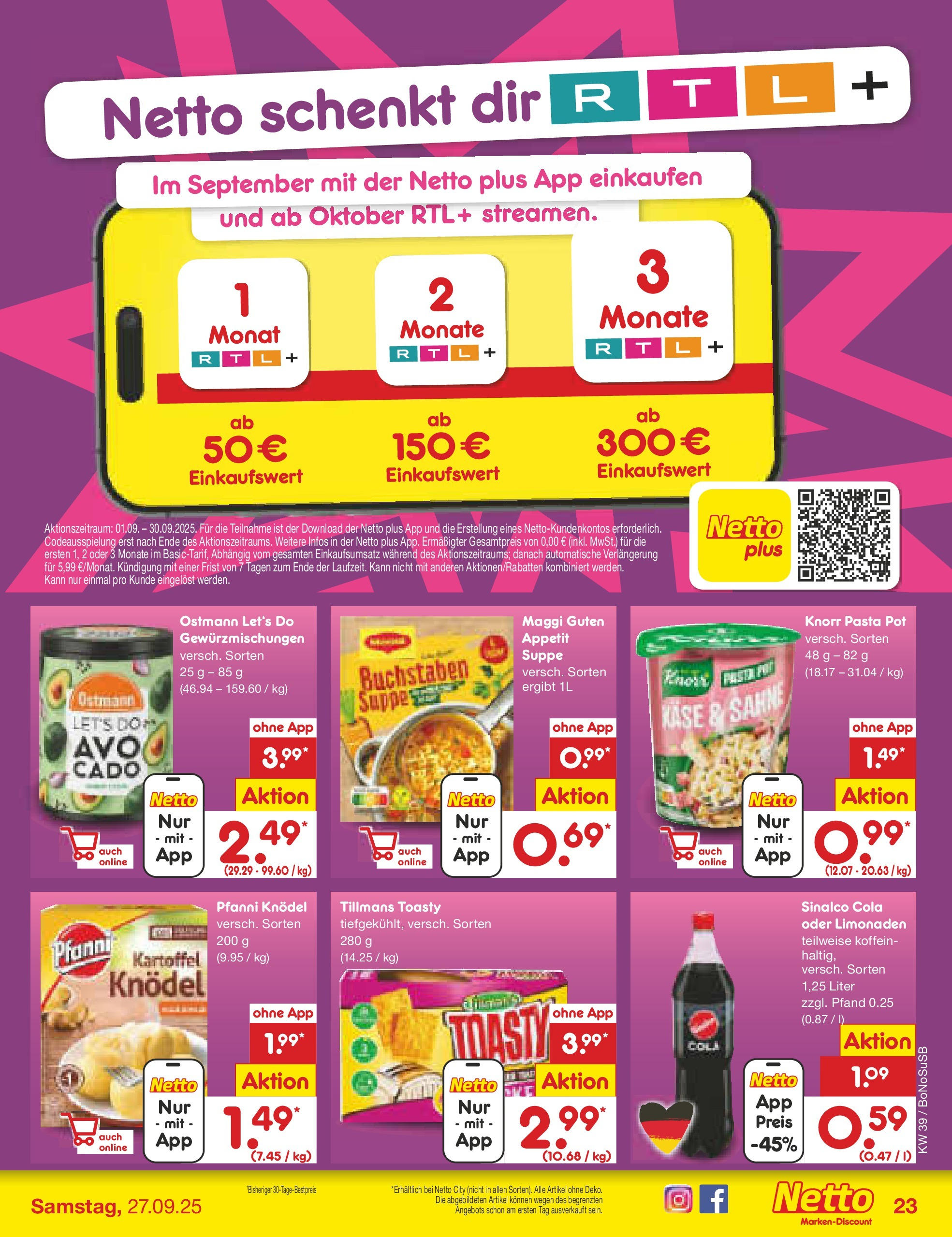 Netto Marken-Discount prospekt Herne	 (ab 22.09.2025) » Angebote | Seite: 23 | Produkte: Sinalco, Cola, Knorr, Pasta