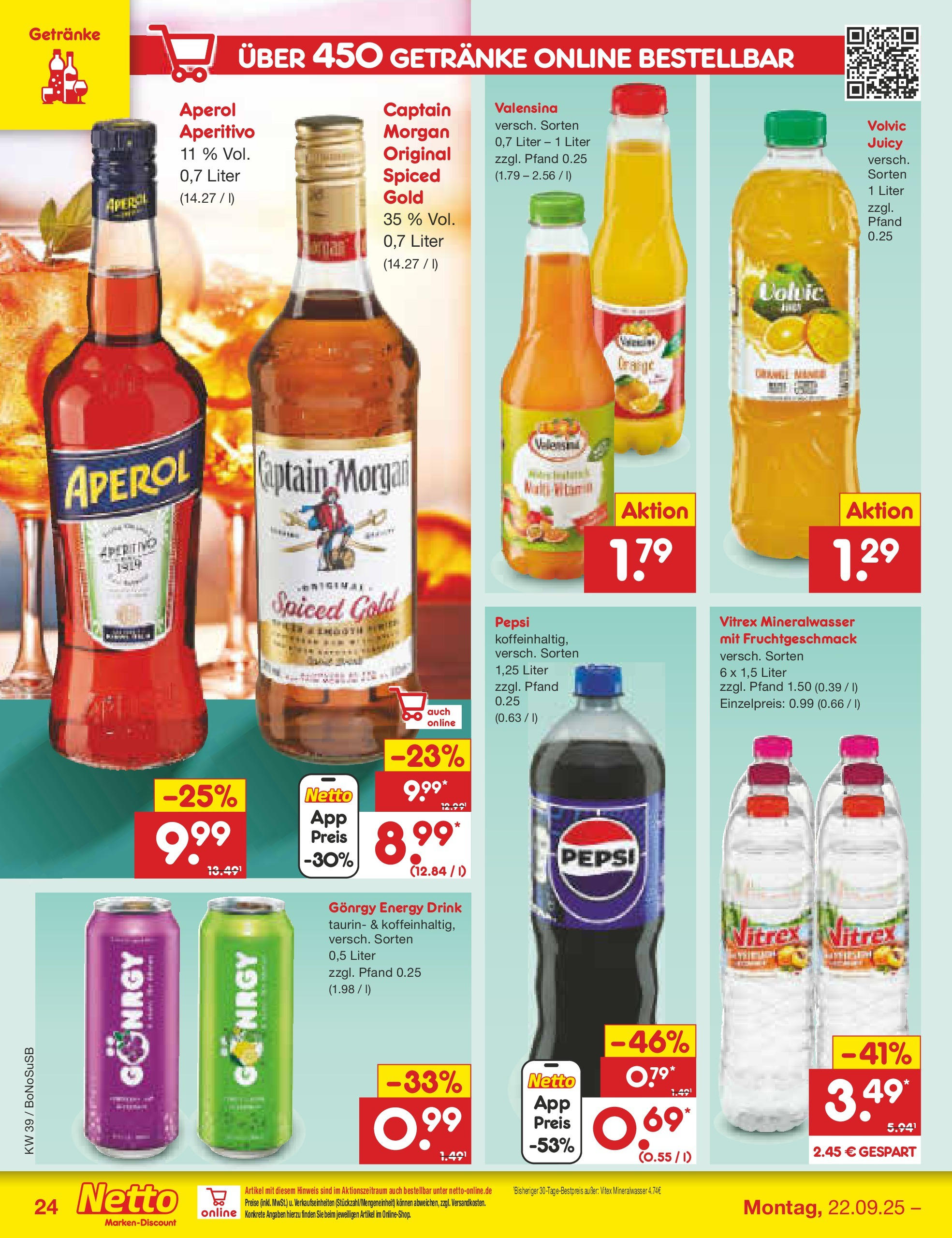 Netto Marken-Discount prospekt Herne	 (ab 22.09.2025) » Angebote | Seite: 24 | Produkte: Energy, Mineralwasser, Valensina, Captain morgan