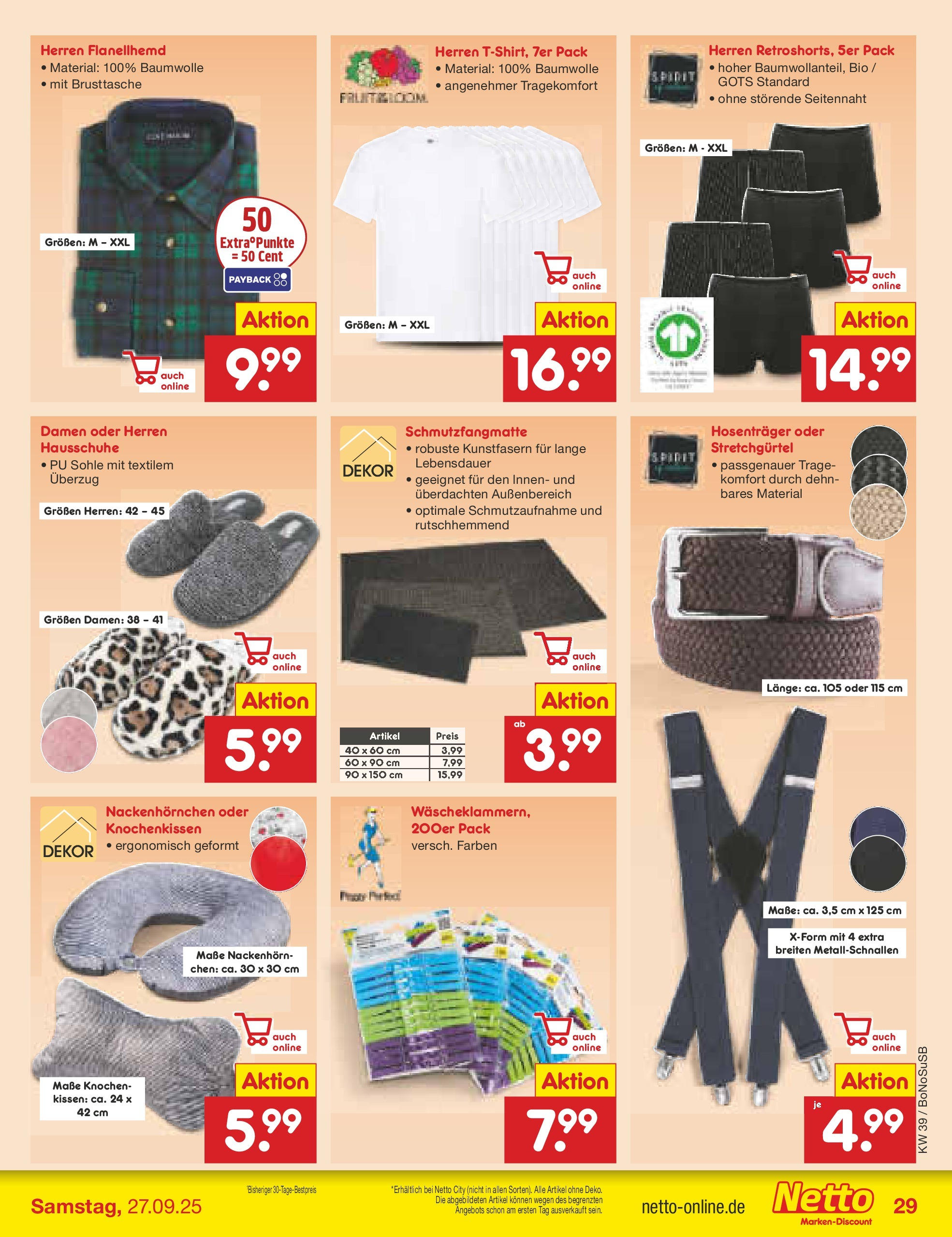 Netto Marken-Discount prospekt Herne	 (ab 22.09.2025) » Angebote | Seite: 29 | Produkte: Kissen, Schmutzfangmatte, Hausschuhe