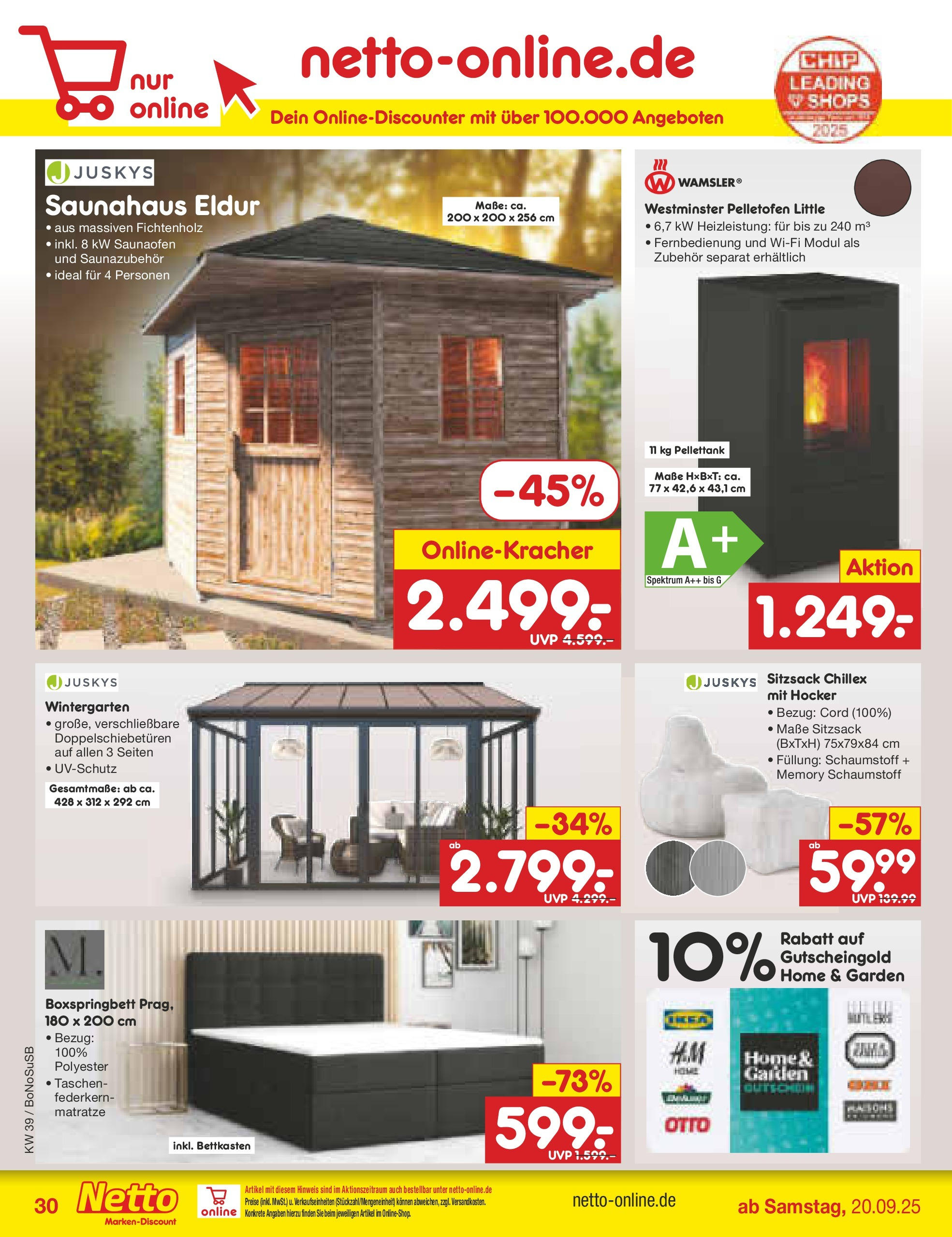 Netto Marken-Discount prospekt Herne	 (ab 22.09.2025) » Angebote | Seite: 30 | Produkte: Hocker, Sitzsack, Boxspringbett, Federkern Matratze