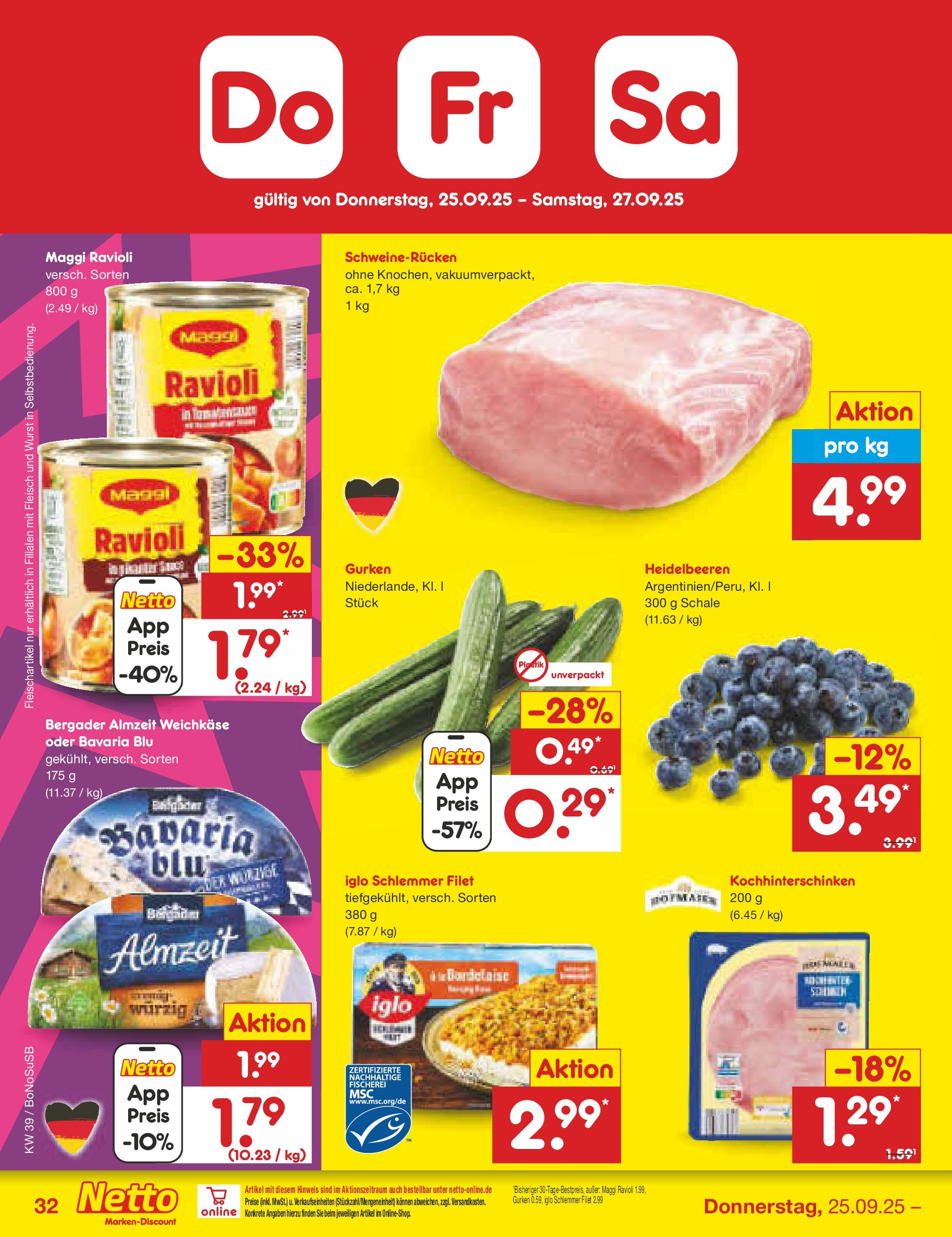 Netto Marken-Discount prospekt Herne	 (ab 22.09.2025) » Angebote | Seite: 32 | Produkte: Maggi, Iglo, Wurst, Fleisch