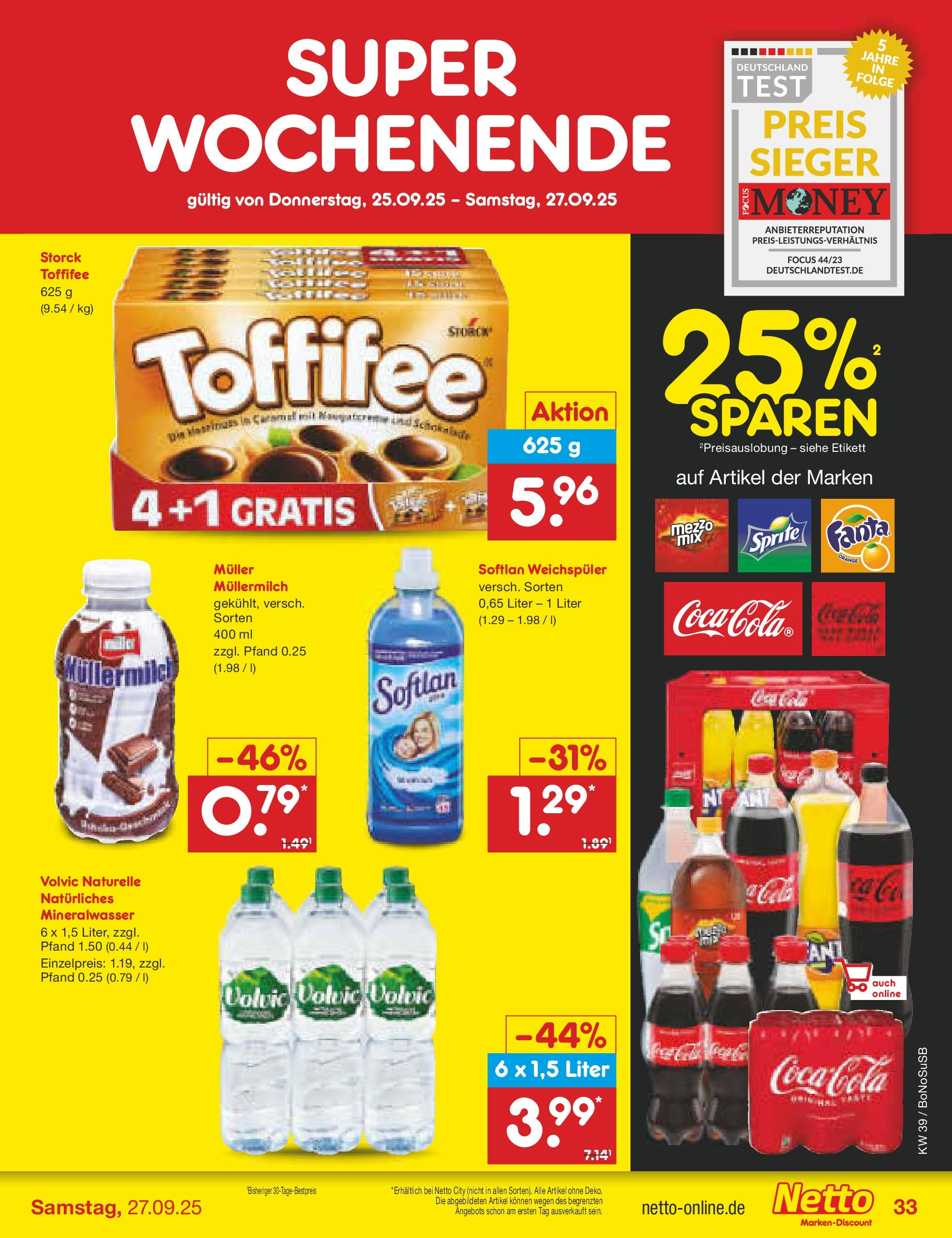 Netto Marken-Discount prospekt Herne	 (ab 22.09.2025) » Angebote | Seite: 33 | Produkte: Sprite, Weichspüler, Toffifee, Volvic