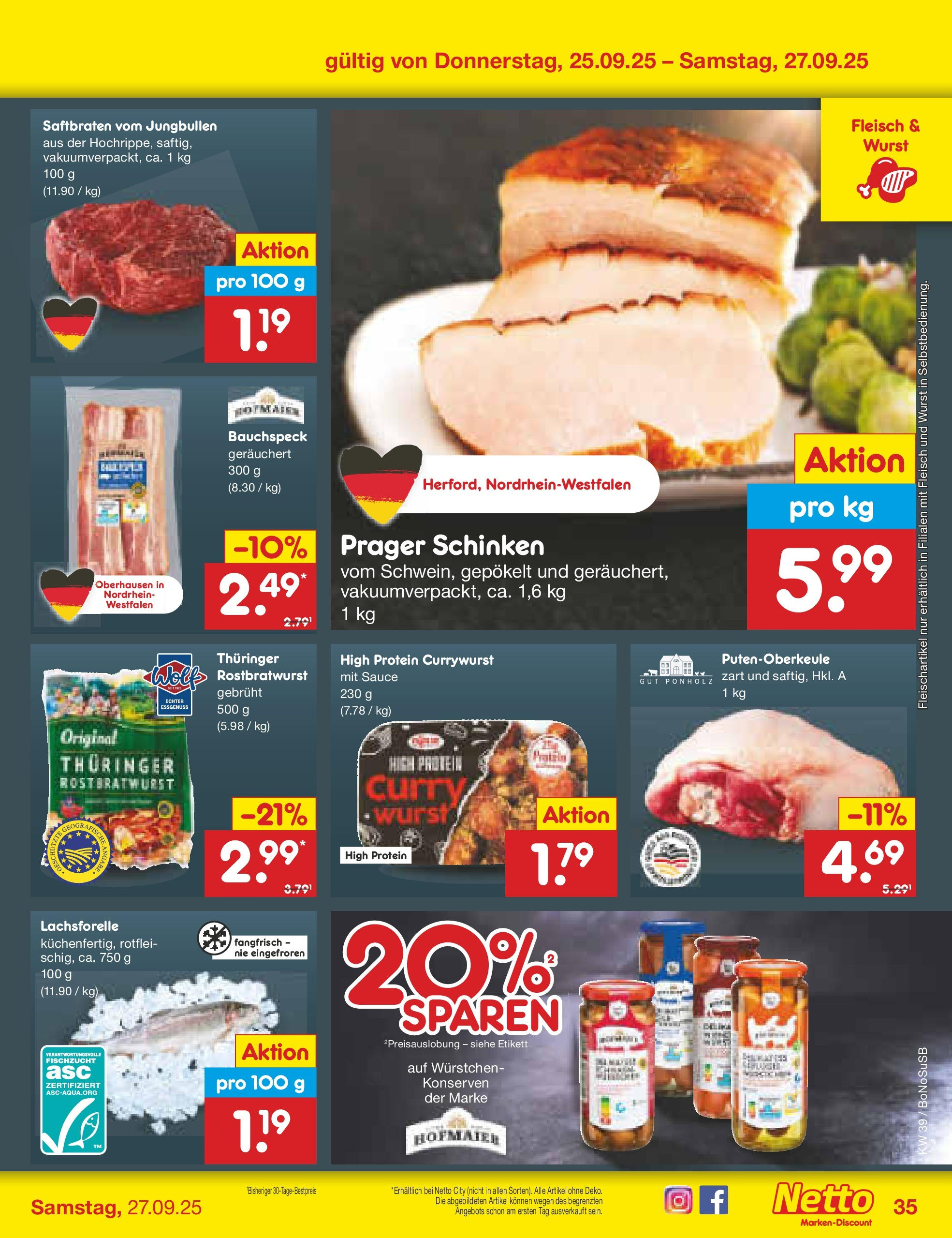 Netto Marken-Discount prospekt Herne	 (ab 22.09.2025) » Angebote | Seite: 35 | Produkte: Wurst, Schinken, Fleisch