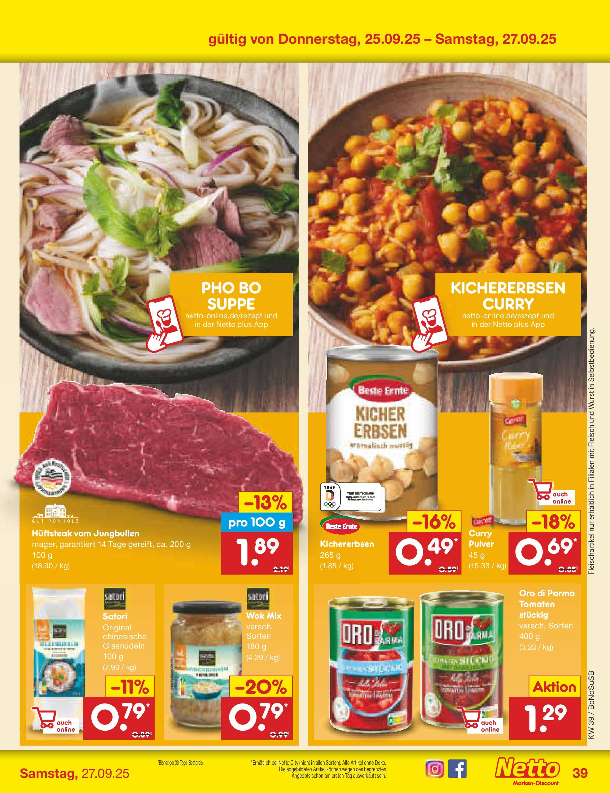 Netto Marken-Discount prospekt Herne	 (ab 22.09.2025) » Angebote | Seite: 39 | Produkte: Oro di parma, Wurst, Wok, Fleisch