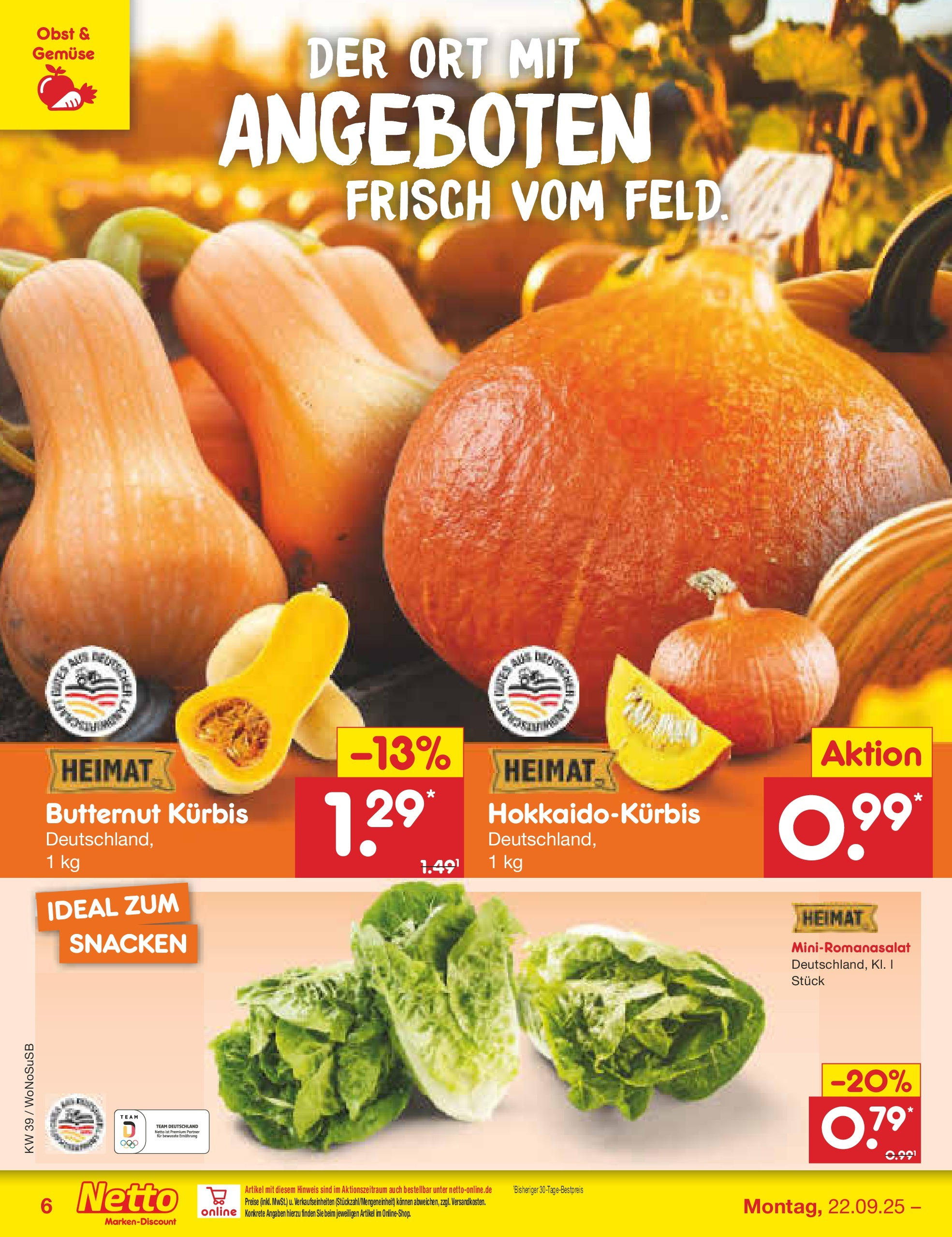 Netto Marken-Discount prospekt Rodgau	 (ab 21.09.2025) » Angebote | Seite: 6 | Produkte: Gemüse, Obst, Kürbis