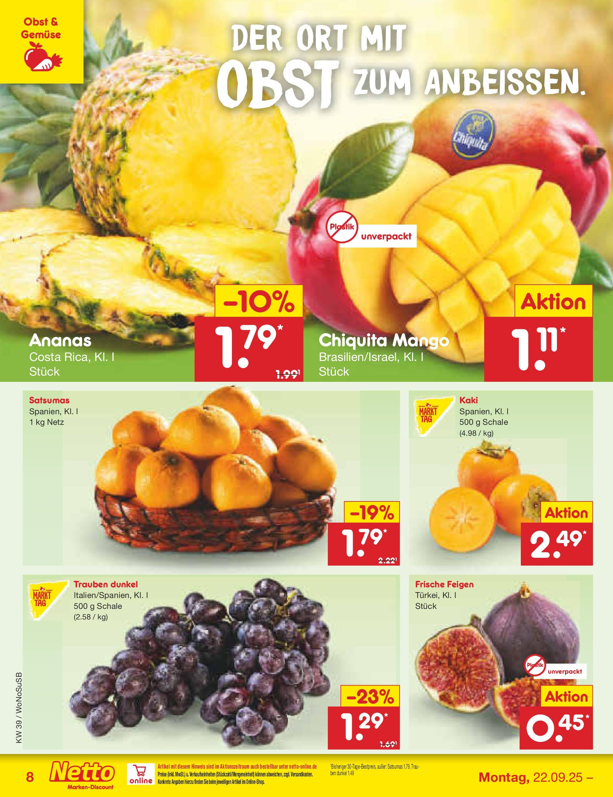 Netto Marken-Discount prospekt Rodgau	 (ab 21.09.2025) » Angebote | Seite: 8 | Produkte: Ananas, Obst, Mango, Kaki