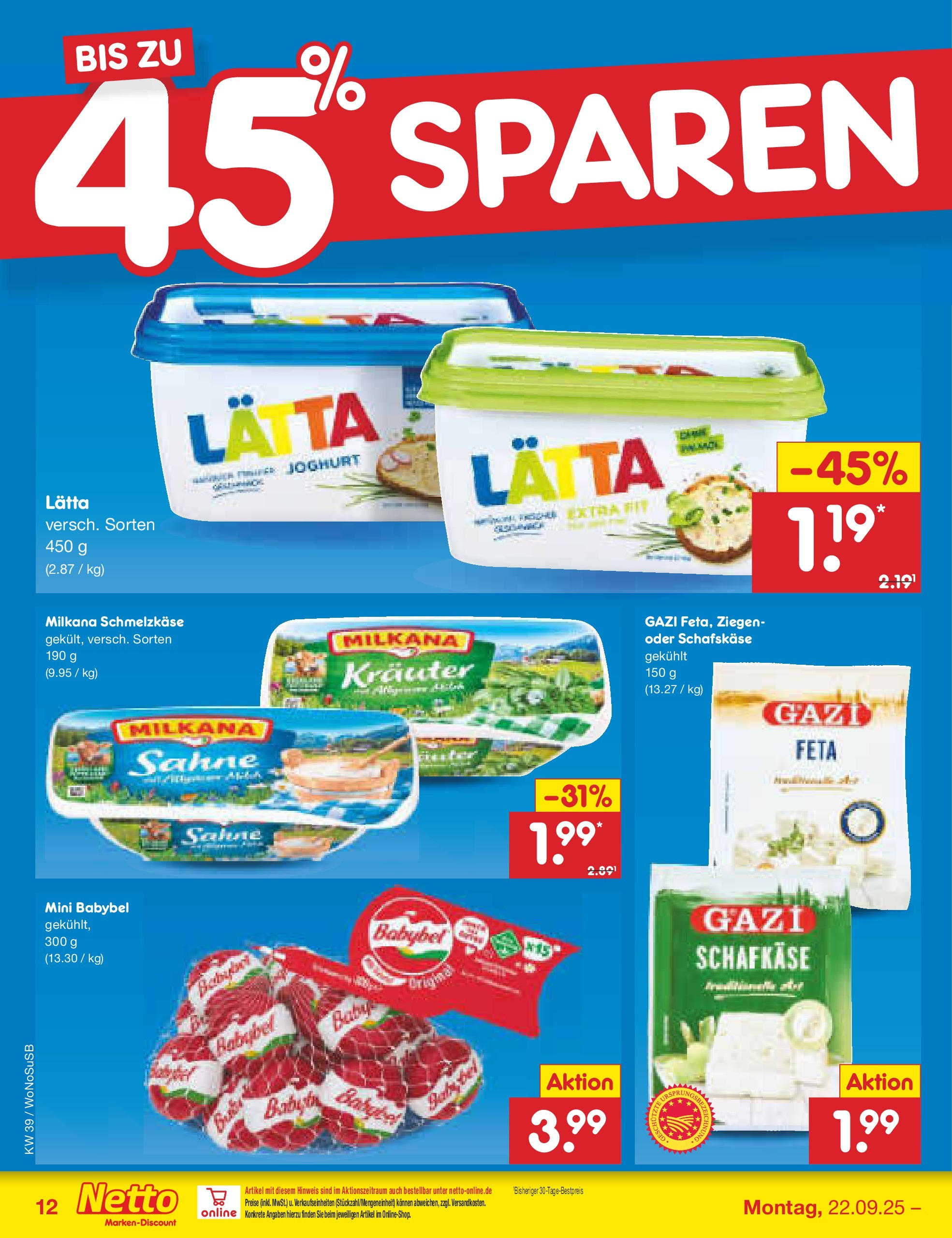 Netto Marken-Discount prospekt Rodgau	 (ab 21.09.2025) » Angebote | Seite: 14 | Produkte: Feta, Joghurt, Sahne, Schafskase