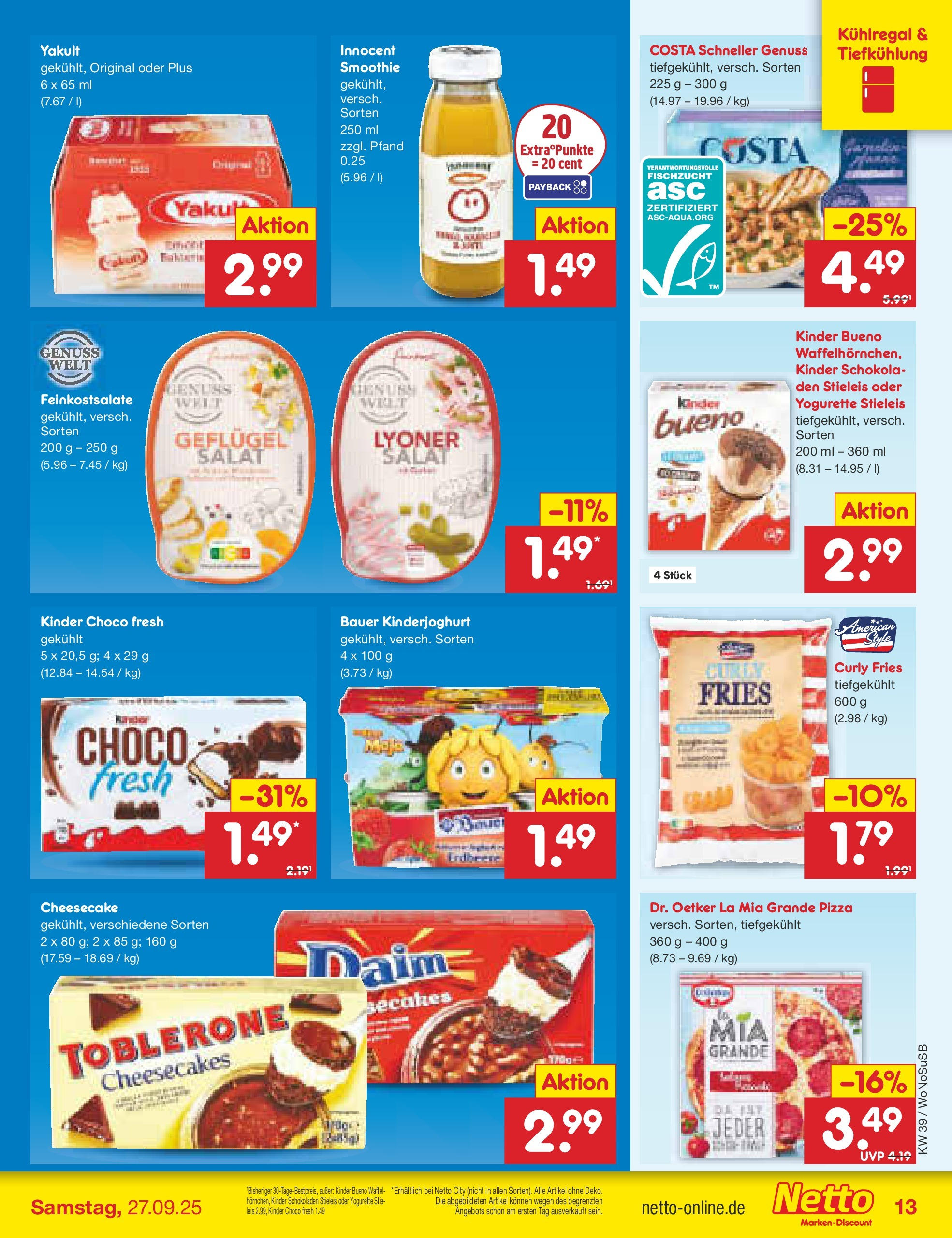 Netto Marken-Discount prospekt Rodgau	 (ab 21.09.2025) » Angebote | Seite: 15 | Produkte: Yogurette, Kinder bueno, Pizza, Salat