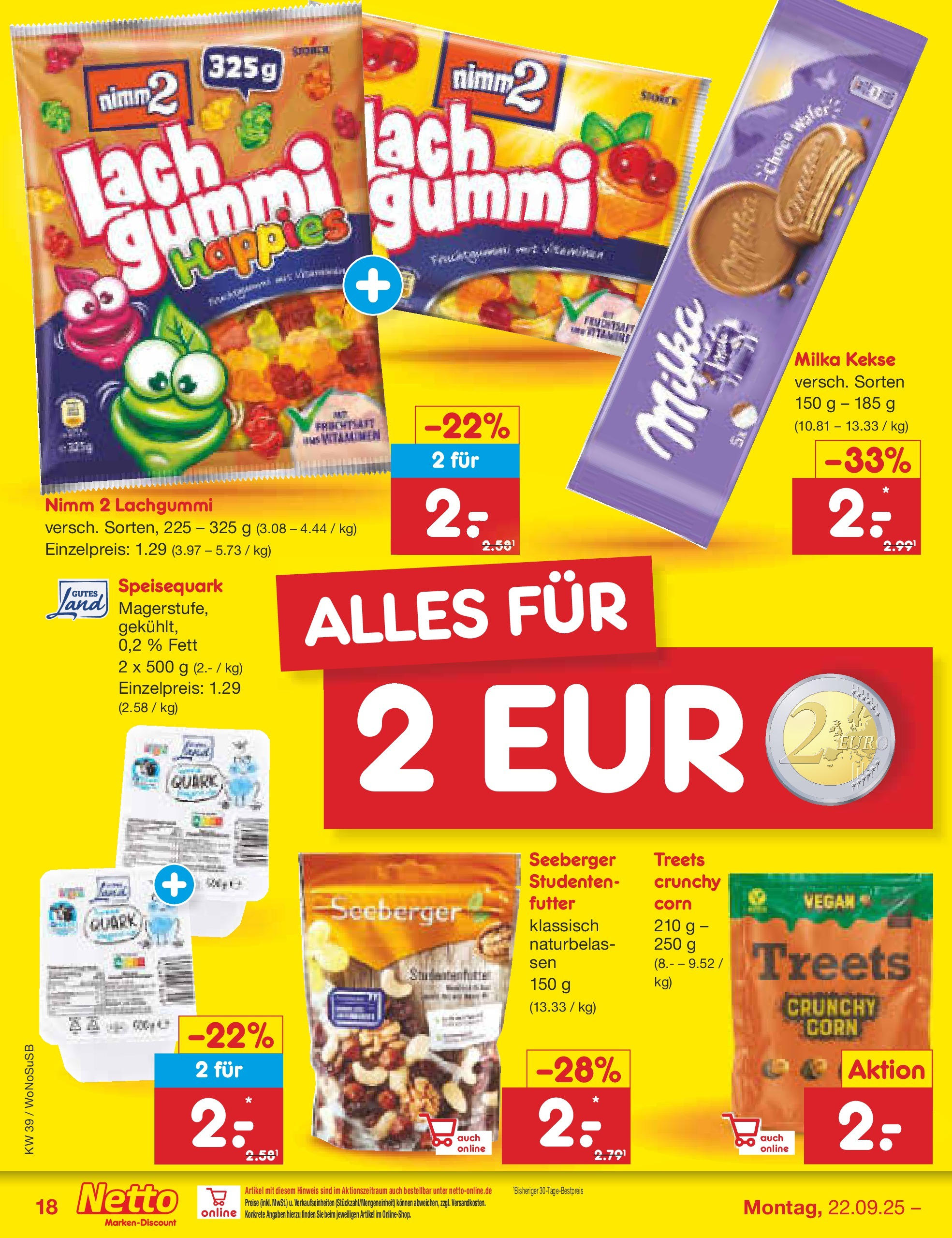 Netto Marken-Discount prospekt Rodgau	 (ab 21.09.2025) » Angebote | Seite: 20 | Produkte: Quark, Milka, Kekse, Speisequark