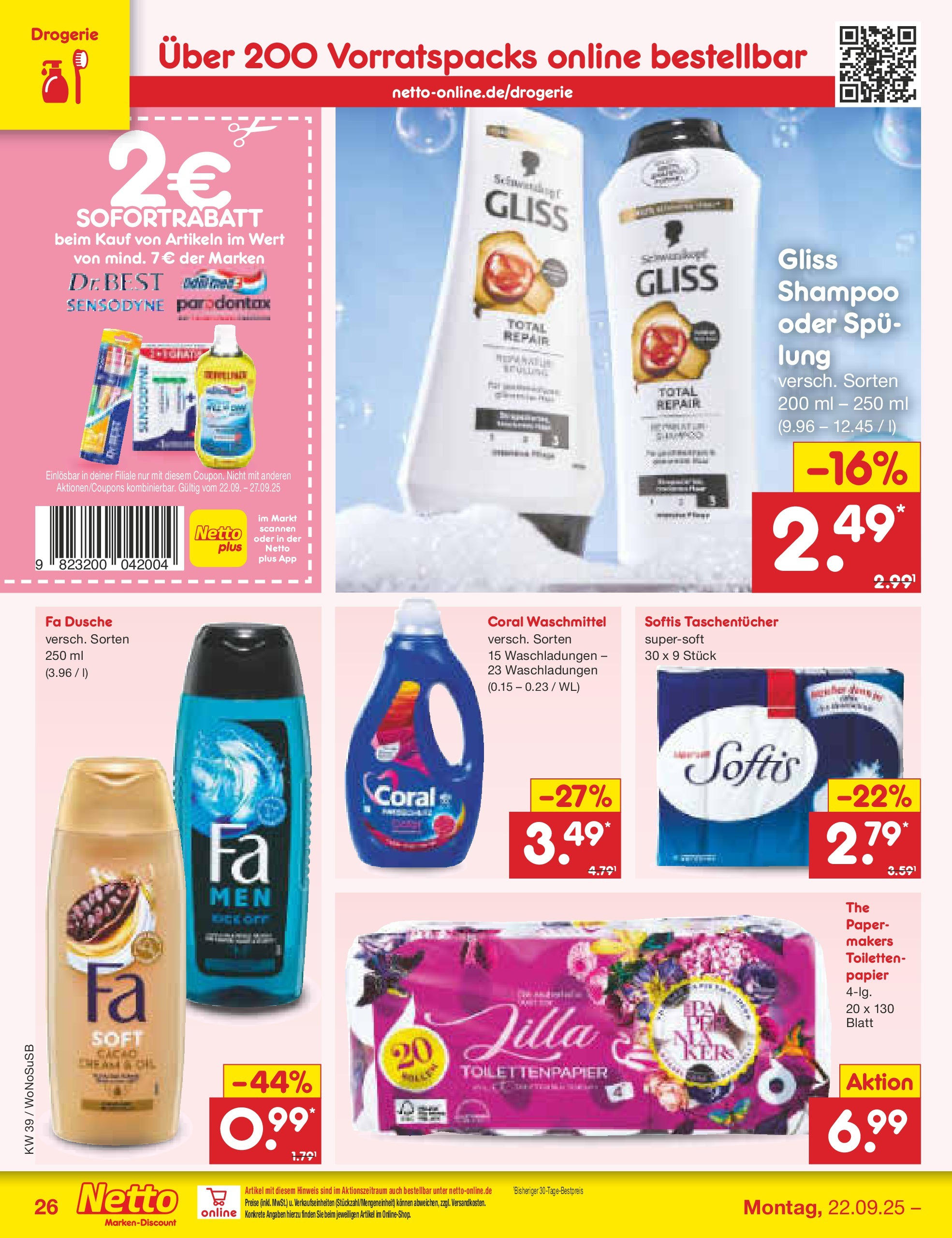 Netto Marken-Discount prospekt Rodgau	 (ab 21.09.2025) » Angebote | Seite: 28 | Produkte: Coral, Dusche, Shampoo, Waschmittel