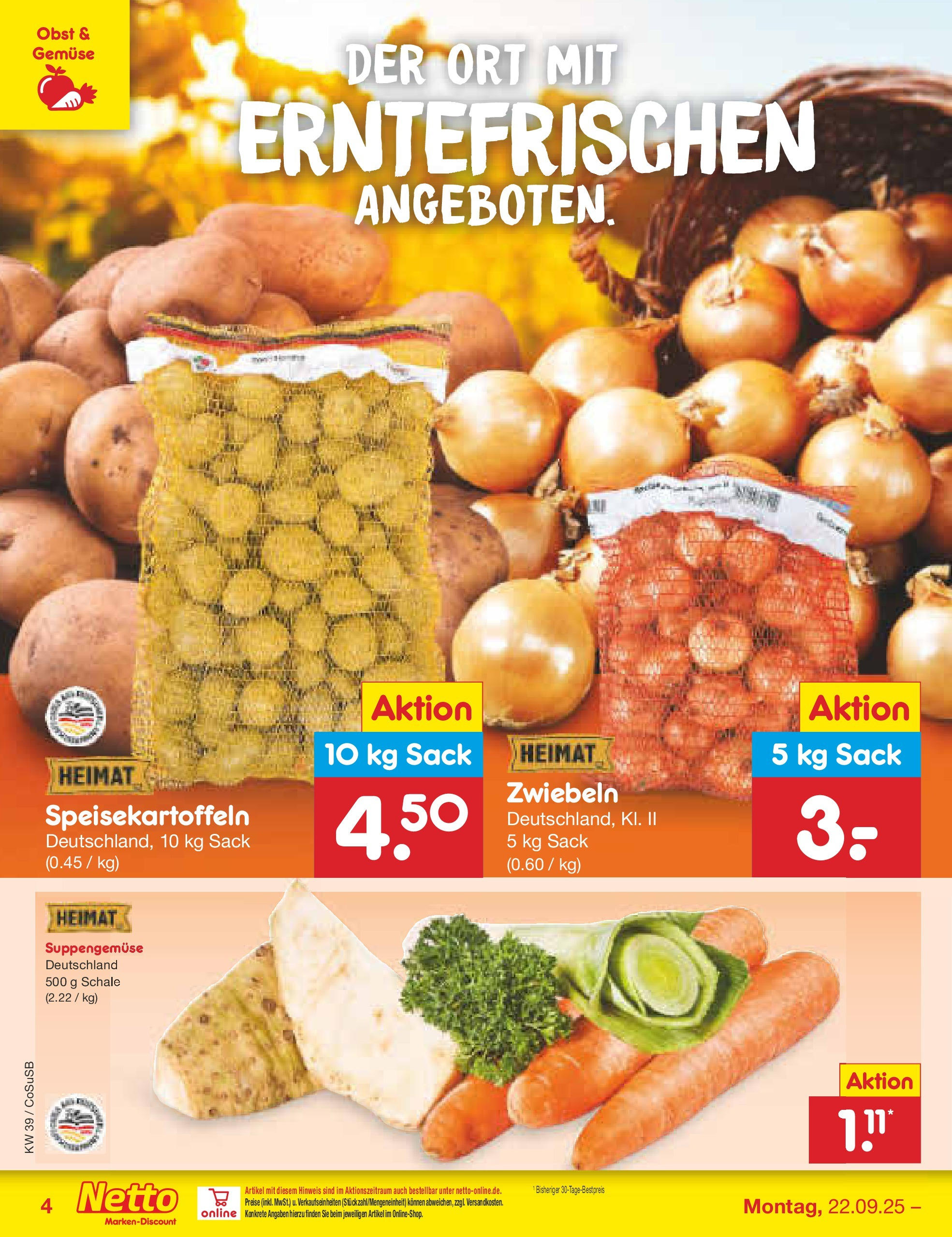 Netto Marken-Discount prospekt Bitterfeld-Wolfen (ab 21.09.2025) » Angebote | Seite: 4 | Produkte: Zwiebeln, Gemüse, Obst Netto Marken-Discount prospekt Bitterfeld-Wolfen (ab 21.09.2025) » Angebote | Seite: 4 | Produkte: Zwiebeln, Gemüse, Obst