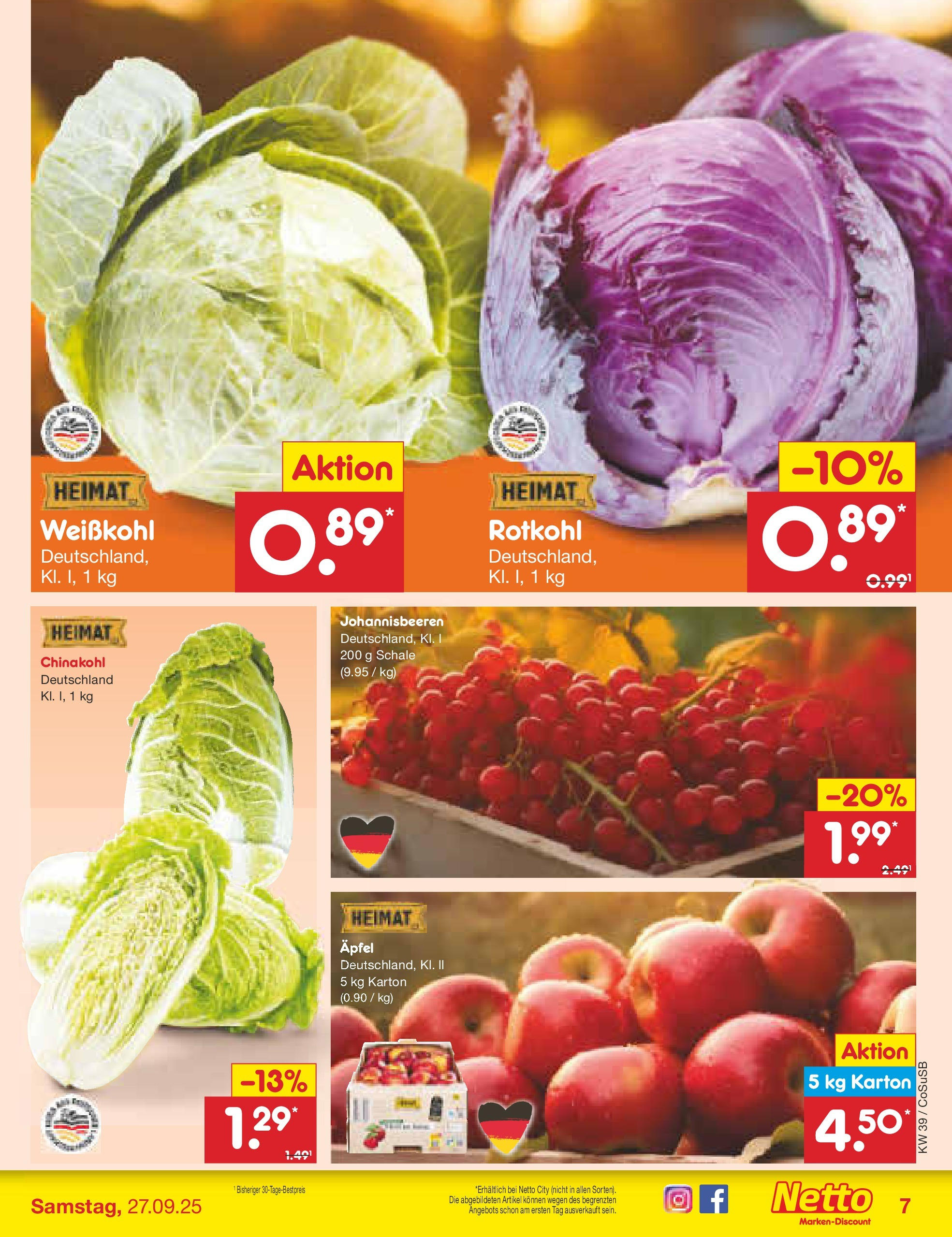 Netto Marken-Discount prospekt Bitterfeld-Wolfen (ab 21.09.2025) » Angebote | Seite: 7 | Produkte: Rotkohl, Äpfel, Chinakohl Netto Marken-Discount prospekt Bitterfeld-Wolfen (ab 21.09.2025) » Angebote | Seite: 7 | Produkte: Rotkohl, Äpfel, Chinakohl