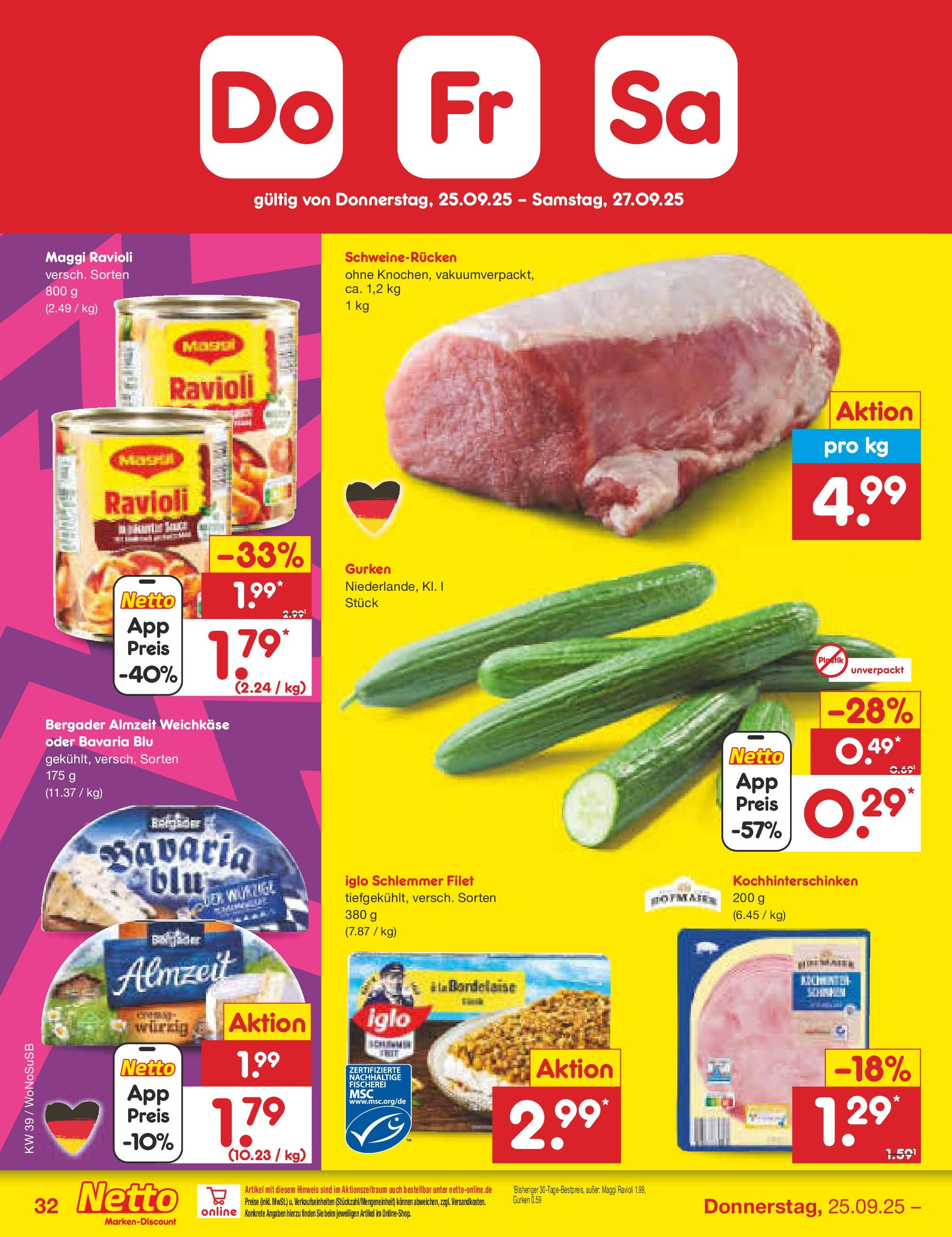 Netto Marken-Discount prospekt Rodgau	 (ab 21.09.2025) » Angebote | Seite: 36 | Produkte: Maggi, Iglo, Schweinerucken, Gurken