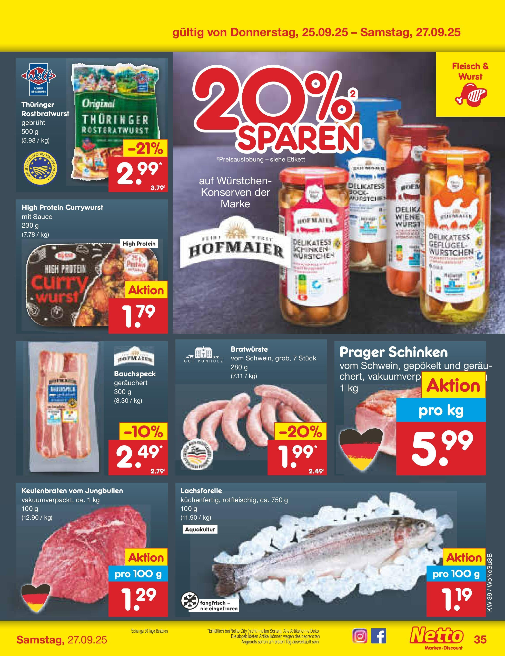 Netto Marken-Discount prospekt Rodgau	 (ab 21.09.2025) » Angebote | Seite: 39 | Produkte: Wurst, Schinken, Fleisch