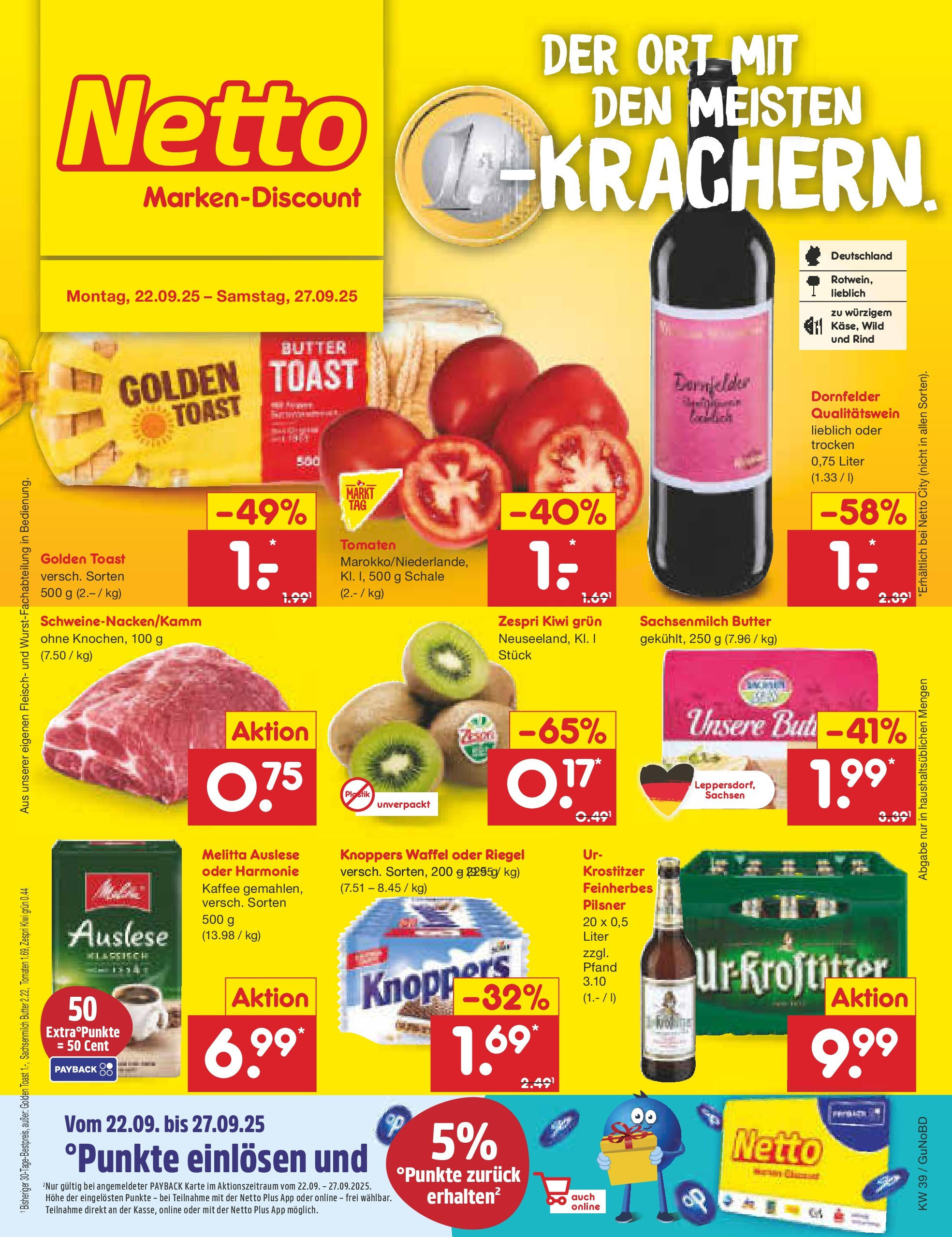 Netto Marken-Discount prospekt Augustusburg (ab 21.09.2025) » Angebote | Seite: 1 | Produkte: Butter, Kaffee, Kiwi, Fleisch Netto Marken-Discount prospekt Augustusburg (ab 21.09.2025) » Angebote | Seite: 1 | Produkte: Butter, Kaffee, Kiwi, Fleisch
