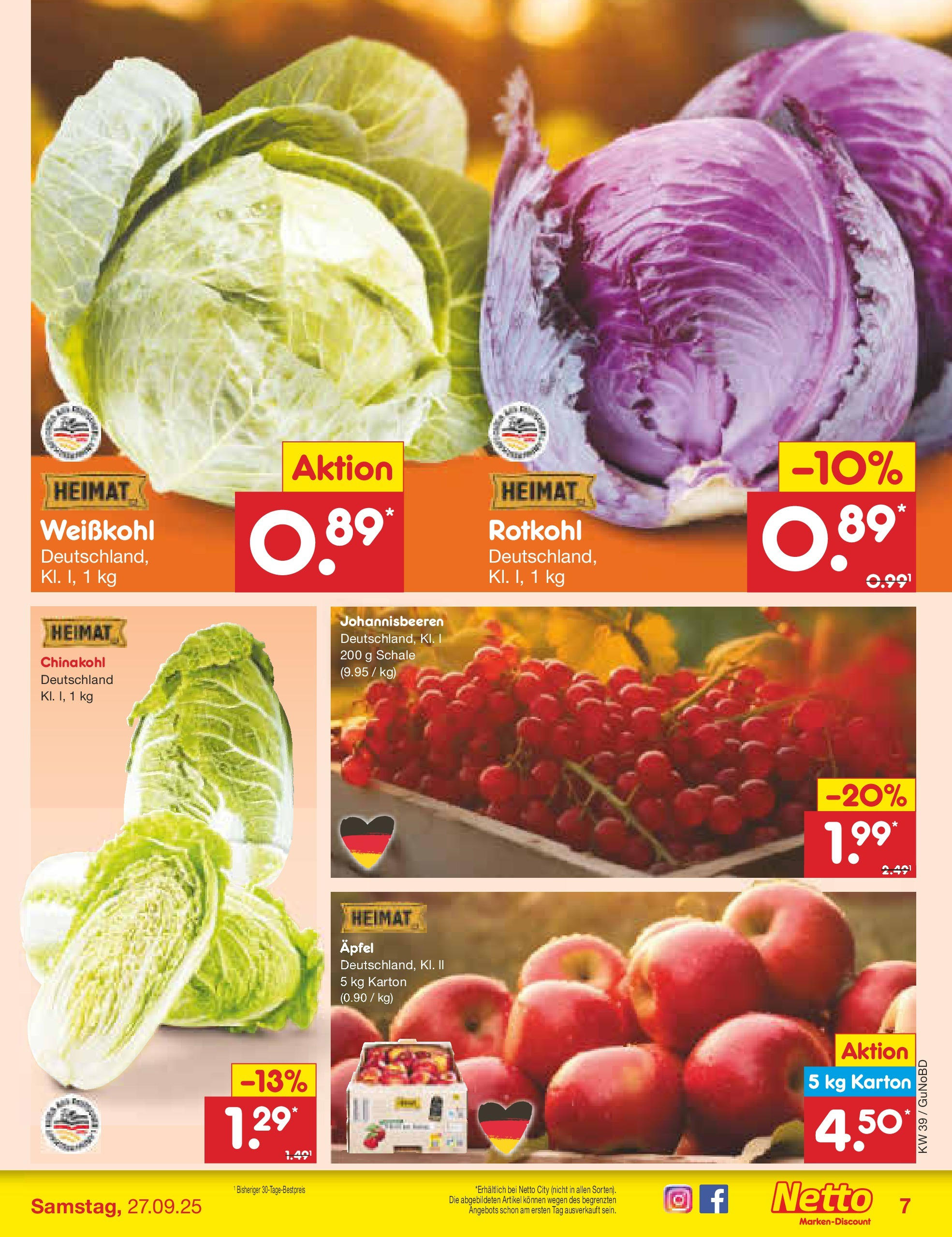Netto Marken-Discount prospekt Augustusburg (ab 21.09.2025) » Angebote | Seite: 7 | Produkte: Rotkohl, Äpfel, Chinakohl Netto Marken-Discount prospekt Augustusburg (ab 21.09.2025) » Angebote | Seite: 7 | Produkte: Rotkohl, Äpfel, Chinakohl