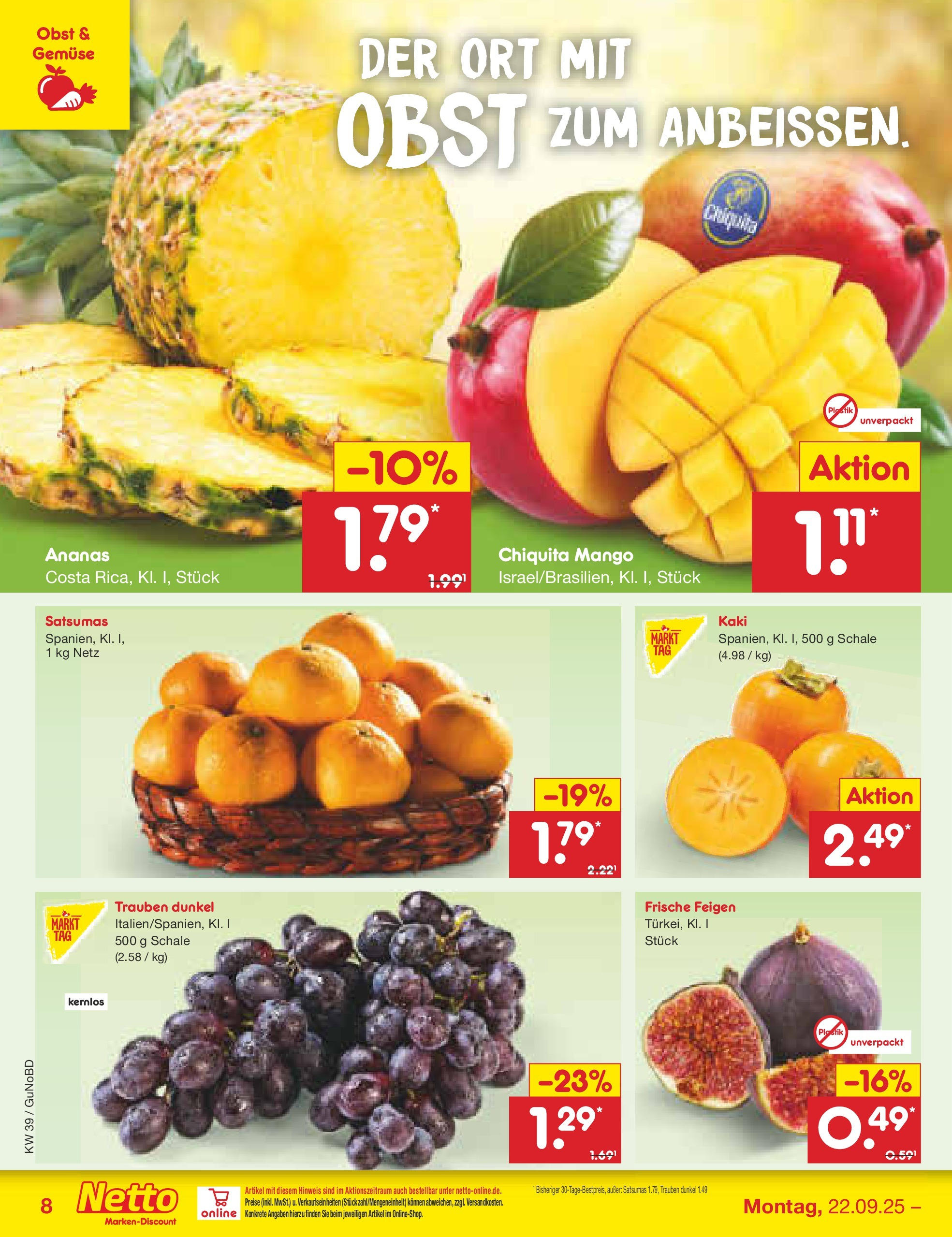Netto Marken-Discount prospekt Augustusburg (ab 21.09.2025) » Angebote | Seite: 8 | Produkte: Trauben, Gemüse, Obst, Mango Netto Marken-Discount prospekt Augustusburg (ab 21.09.2025) » Angebote | Seite: 8 | Produkte: Trauben, Gemüse, Obst, Mango