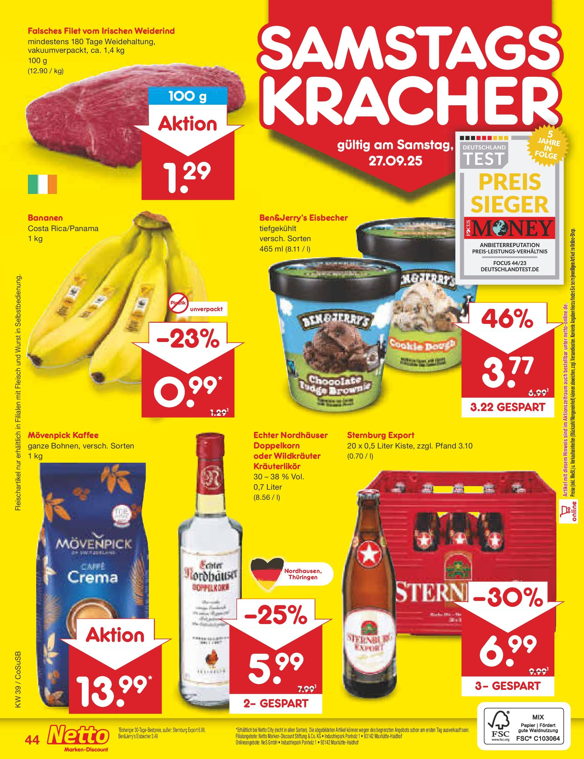 Netto Marken-Discount prospekt Bitterfeld-Wolfen (ab 21.09.2025) » Angebote | Seite: 44 | Produkte: Kaffee, Bananen, Movenpick kaffee, Fleisch Netto Marken-Discount prospekt Bitterfeld-Wolfen (ab 21.09.2025) » Angebote | Seite: 44 | Produkte: Kaffee, Bananen, Movenpick kaffee, Fleisch