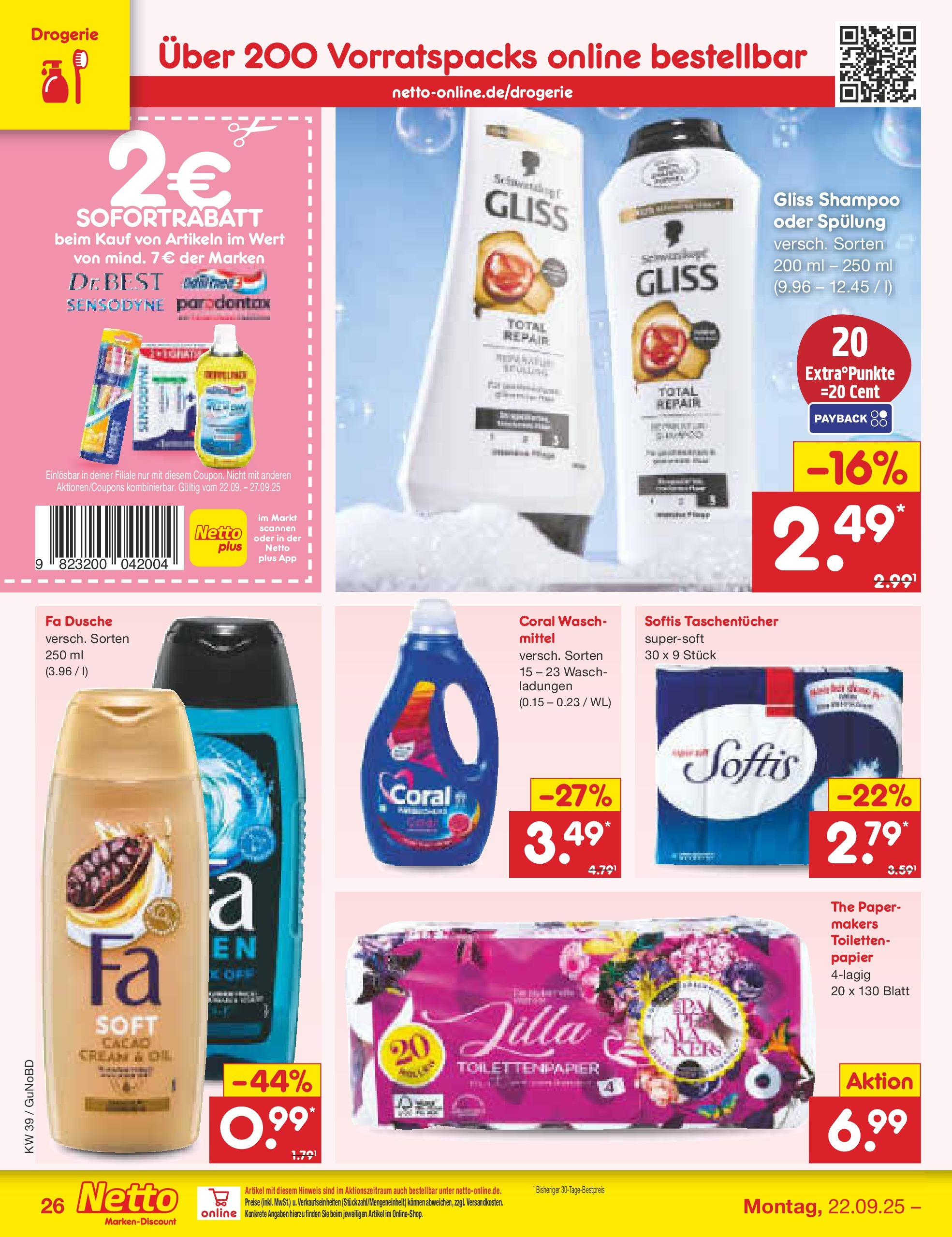 Netto Marken-Discount prospekt Augustusburg (ab 21.09.2025) » Angebote | Seite: 26 | Produkte: Coral, Dusche, Spülung, Toilettenpapier Netto Marken-Discount prospekt Augustusburg (ab 21.09.2025) » Angebote | Seite: 26 | Produkte: Coral, Dusche, Spülung, Toilettenpapier