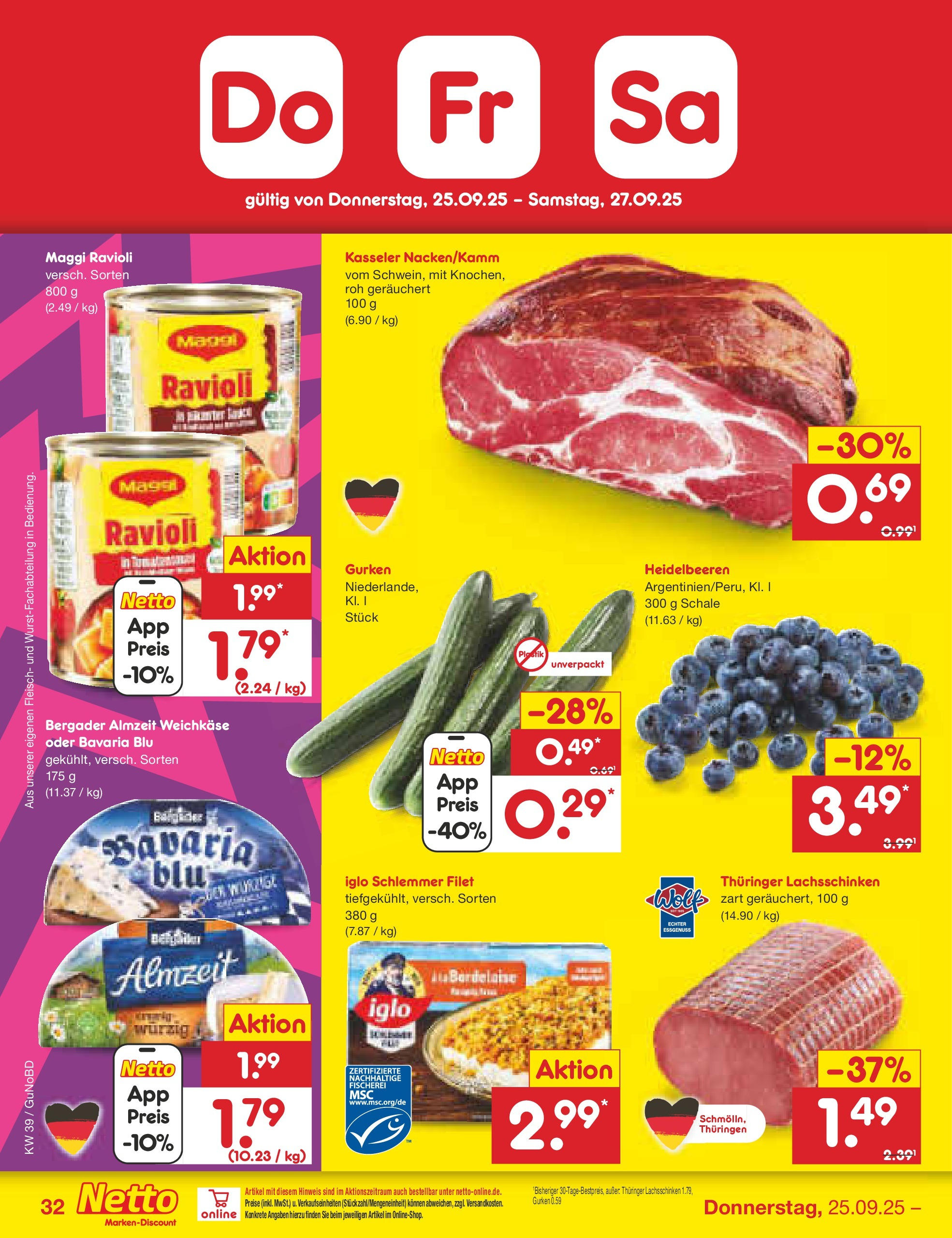 Netto Marken-Discount prospekt Augustusburg (ab 21.09.2025) » Angebote | Seite: 32 | Produkte: Maggi, Iglo, Fleisch, Gurken Netto Marken-Discount prospekt Augustusburg (ab 21.09.2025) » Angebote | Seite: 32 | Produkte: Maggi, Iglo, Fleisch, Gurken