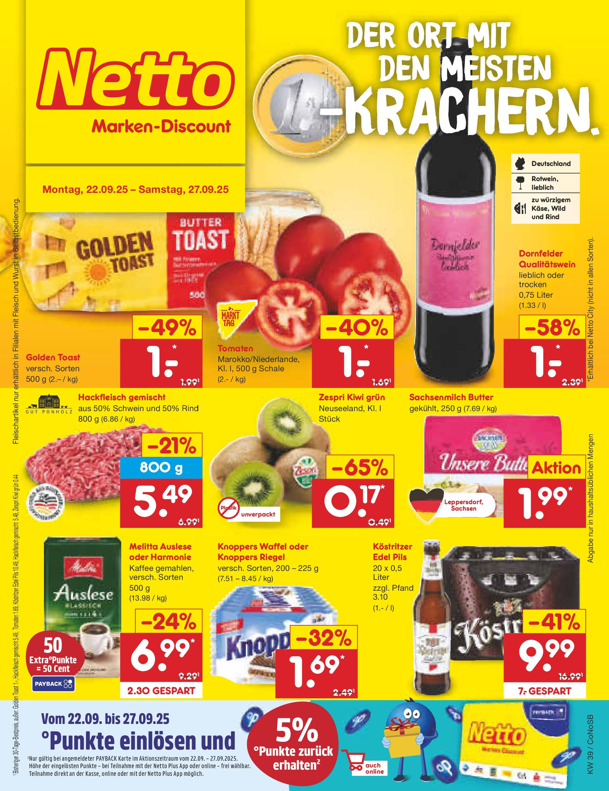 Netto Marken-Discount prospekt Kloster Lehnin	 (ab 21.09.2025) » Angebote | Seite: 1 | Produkte: Melitta, Wurst, Fleisch, Hackfleisch