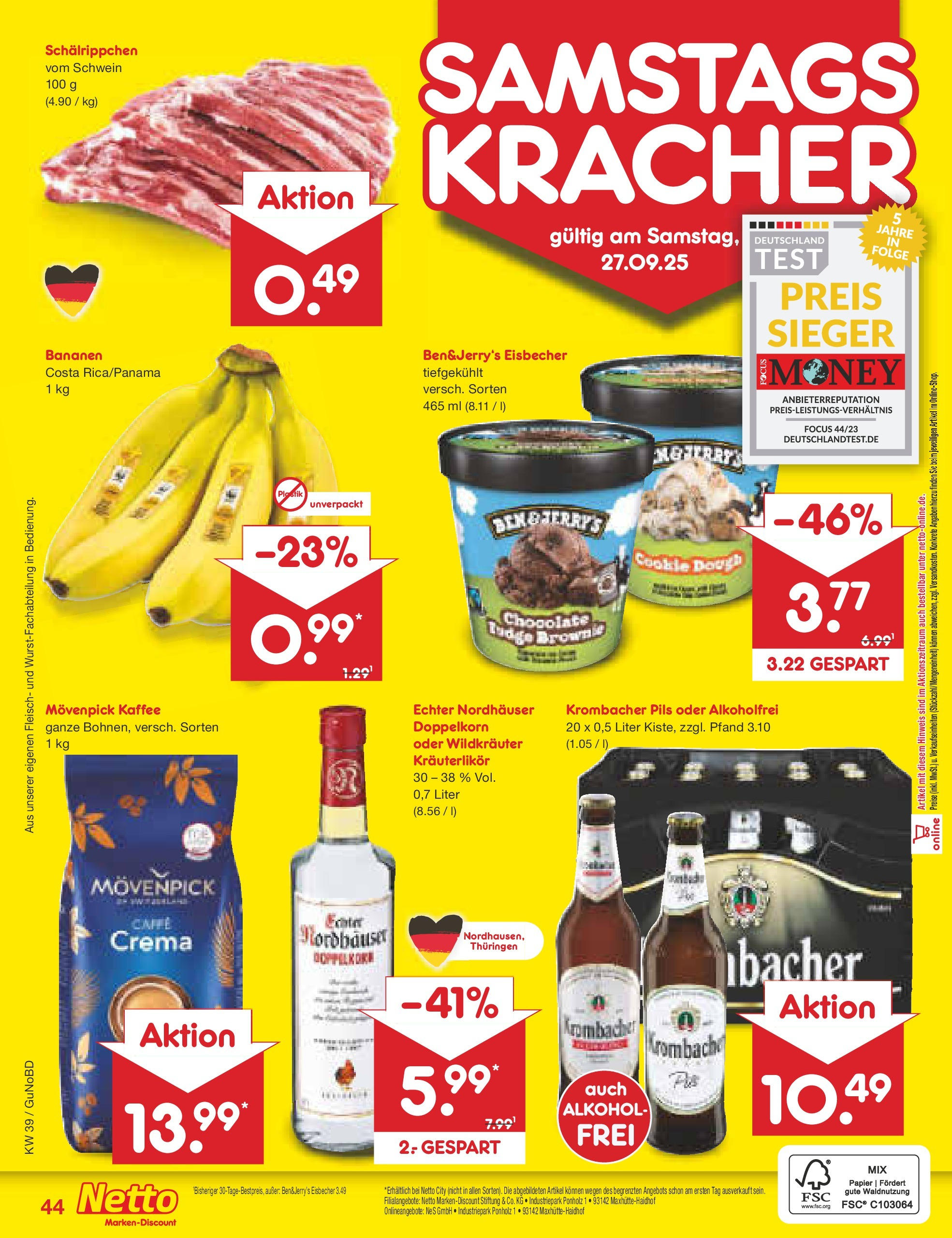 Netto Marken-Discount prospekt Augustusburg (ab 21.09.2025) » Angebote | Seite: 44 | Produkte: Kaffee, Pils, Bananen, Krombacher Netto Marken-Discount prospekt Augustusburg (ab 21.09.2025) » Angebote | Seite: 44 | Produkte: Kaffee, Pils, Bananen, Krombacher