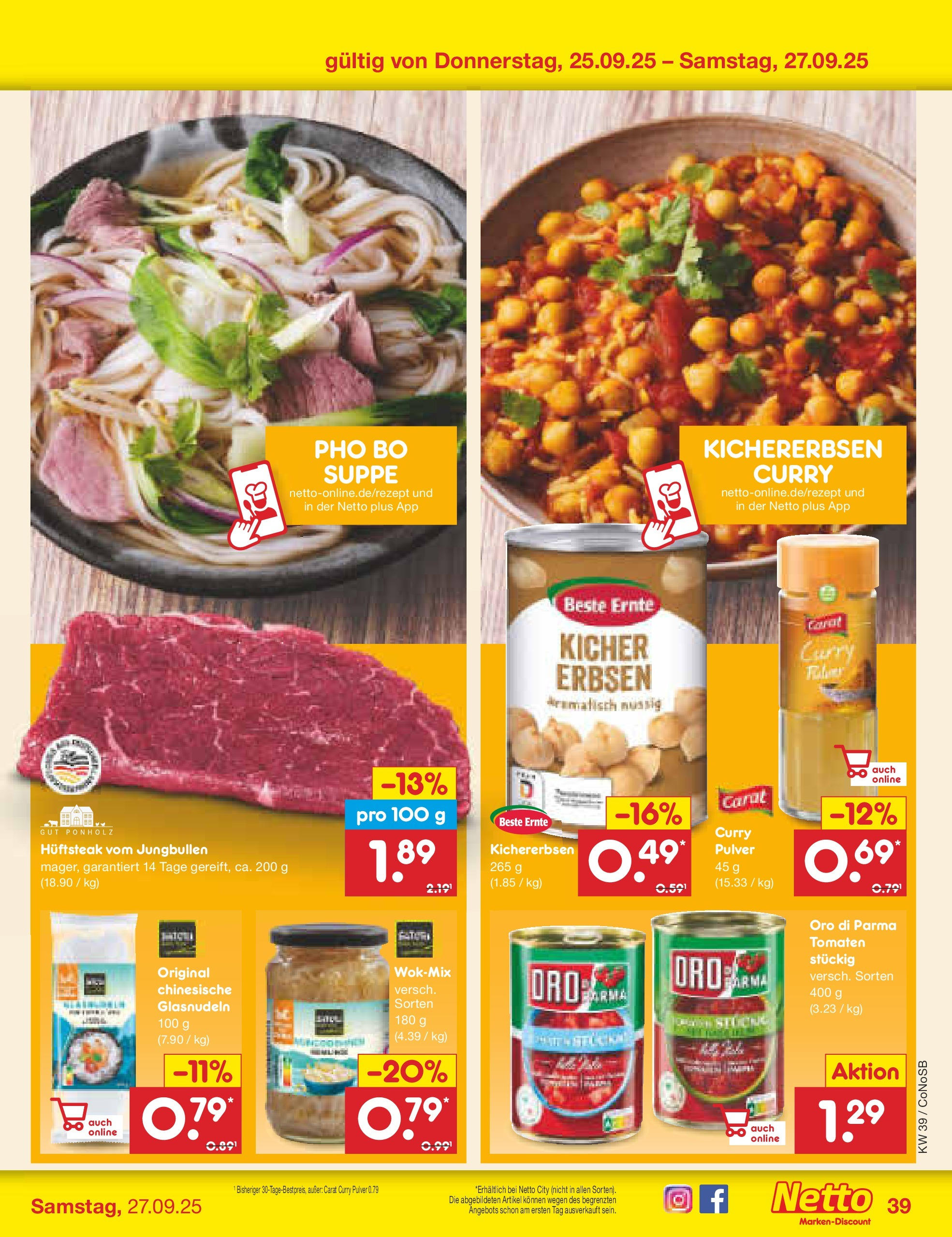 Netto Marken-Discount prospekt Kloster Lehnin	 (ab 21.09.2025) » Angebote | Seite: 39 | Produkte: Tomaten, Oro di parma, Erbsen