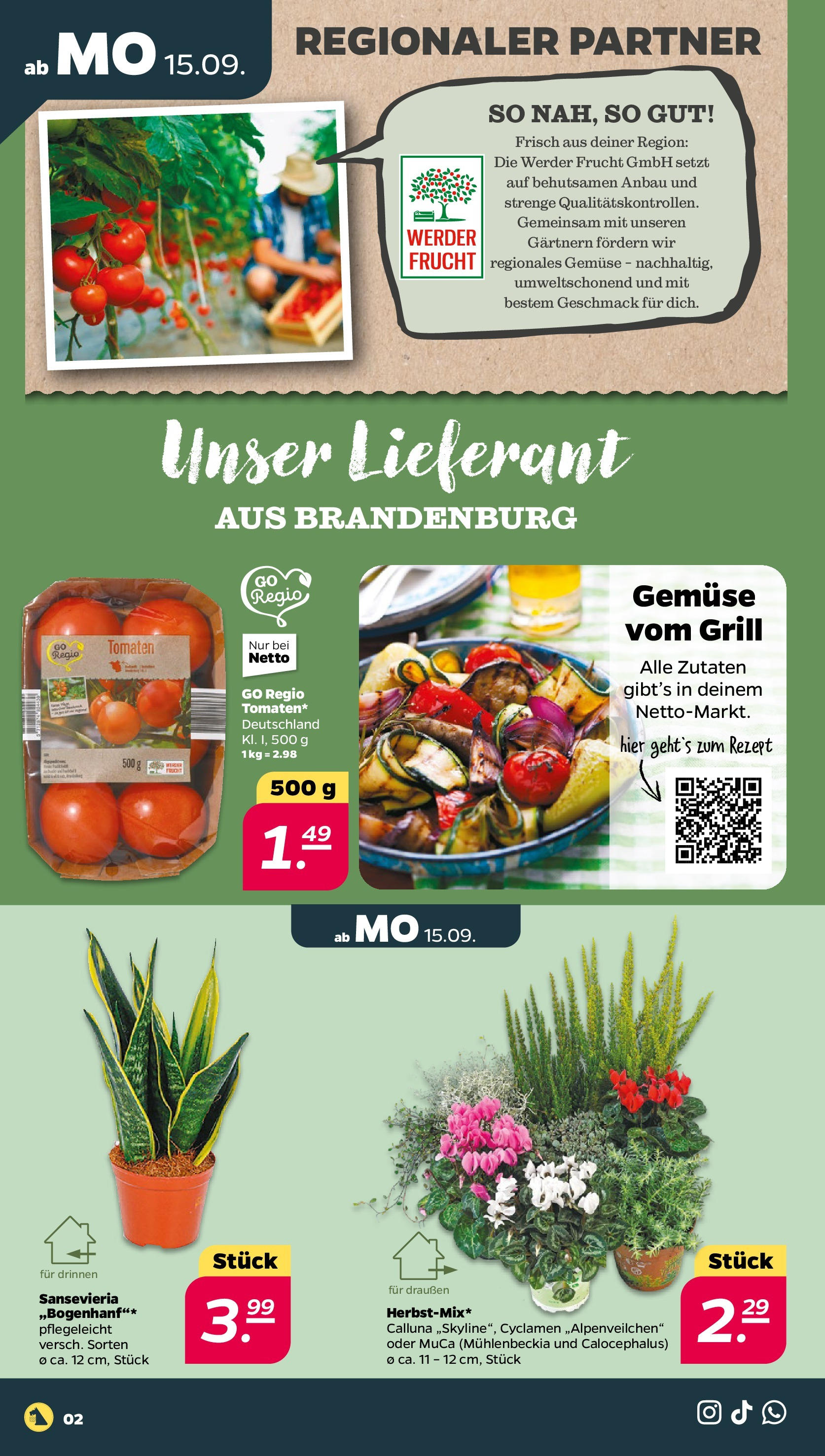 Netto Prospekt 	 ab 15.09.2025 → Angebote nächste Woche | Seite: 2 | Produkte: Grill, Tomaten, Gemüse