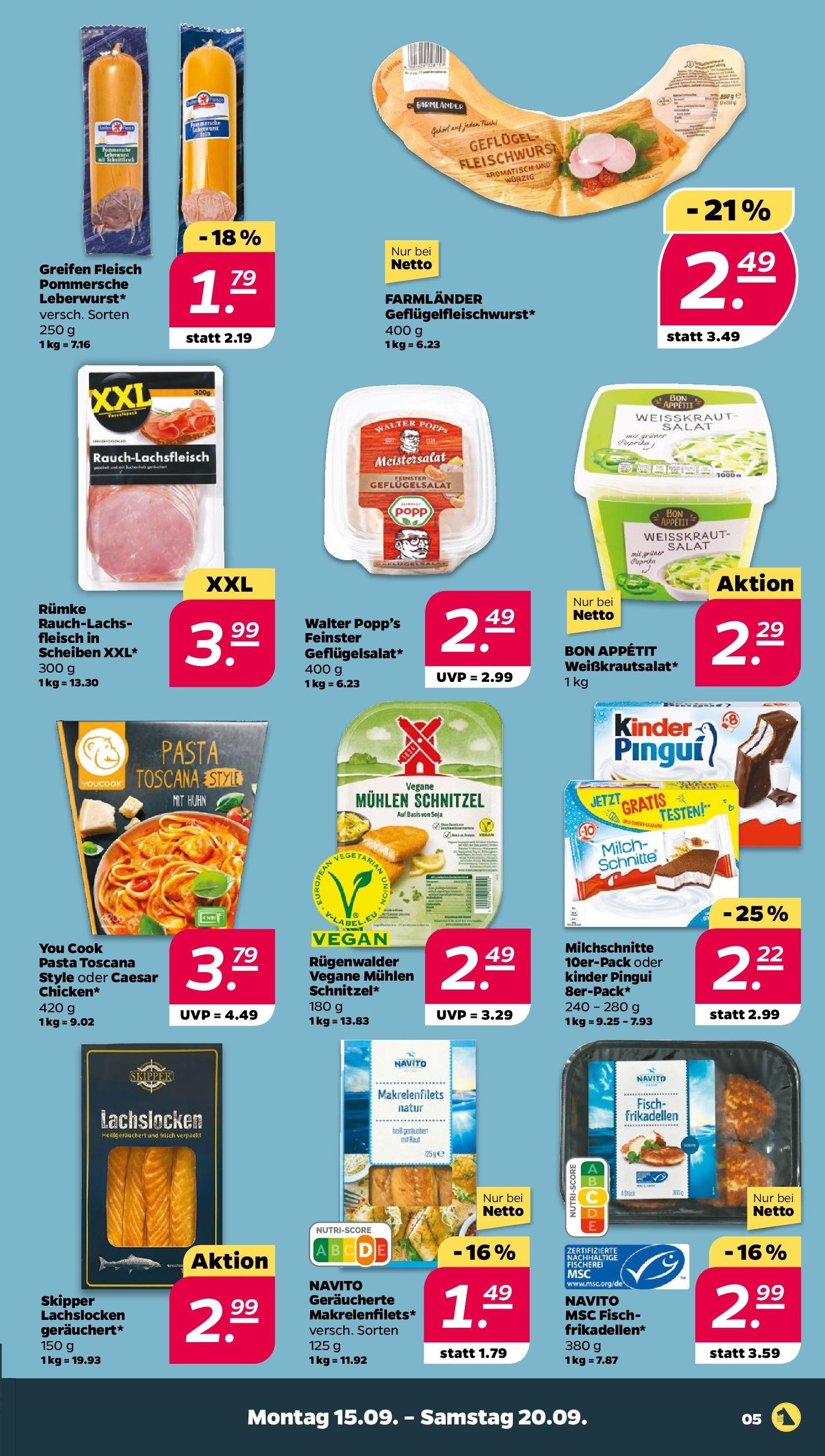 Netto Prospekt 	 ab 15.09.2025 → Angebote nächste Woche | Seite: 5 | Produkte: Schnitzel, Fisch, Paprika, Pasta