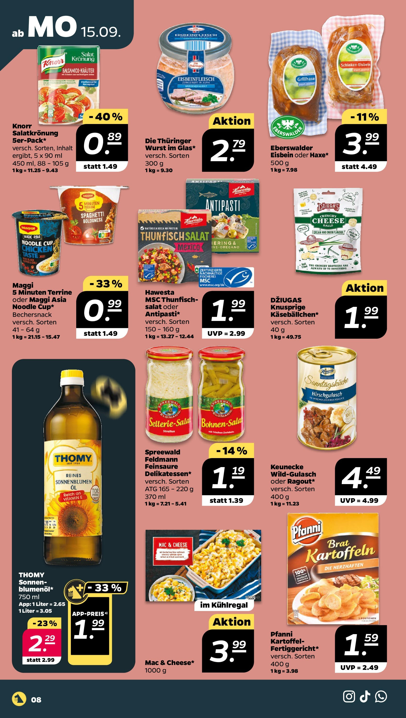 Netto Prospekt 	 ab 15.09.2025 → Angebote nächste Woche | Seite: 8 | Produkte: Thunfisch, Knorr, Kartoffeln, Zwiebeln