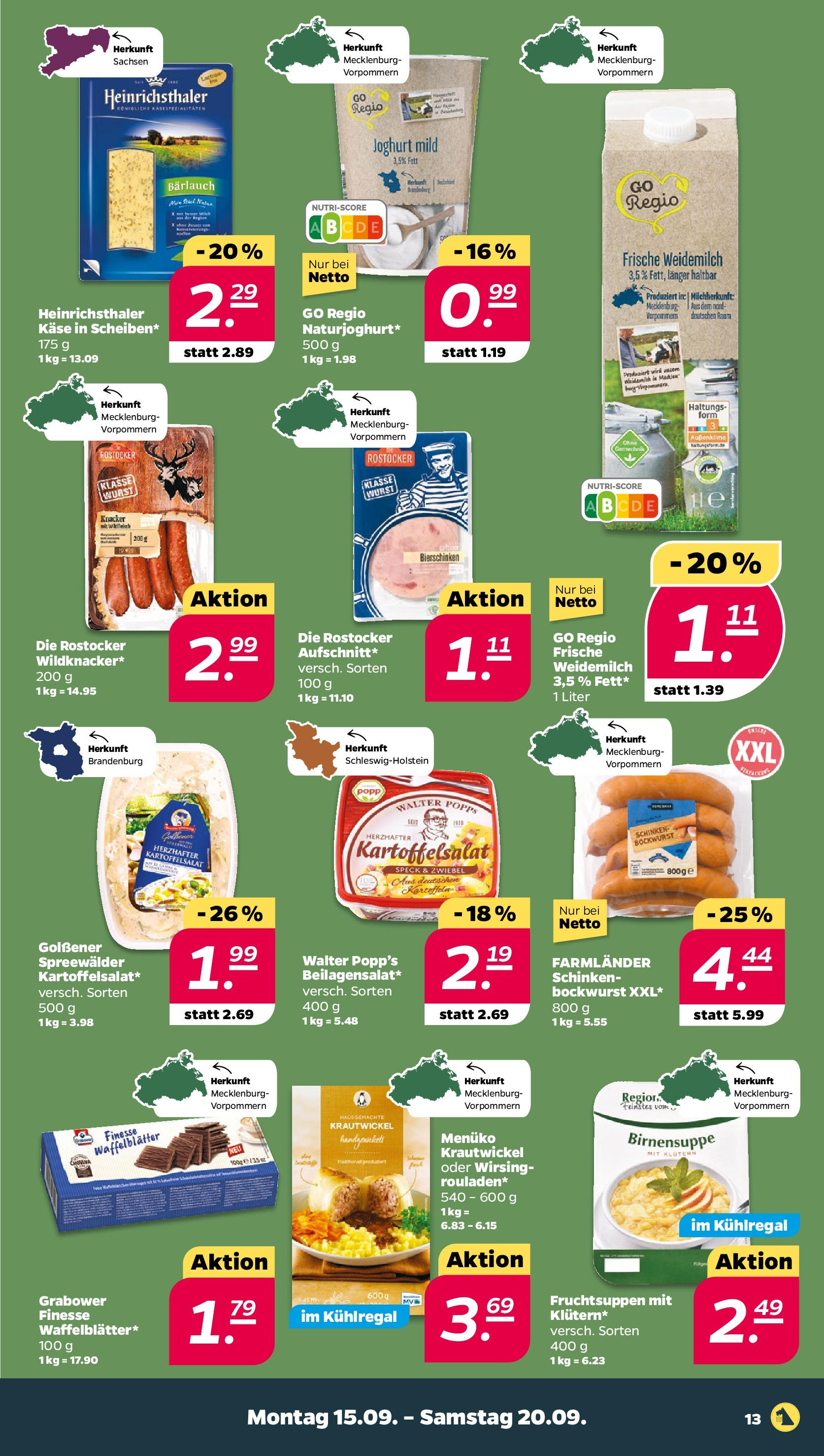 Netto Prospekt 	 ab 15.09.2025 → Angebote nächste Woche | Seite: 13 | Produkte: Bockwurst, Joghurt, Wurst, Schinken