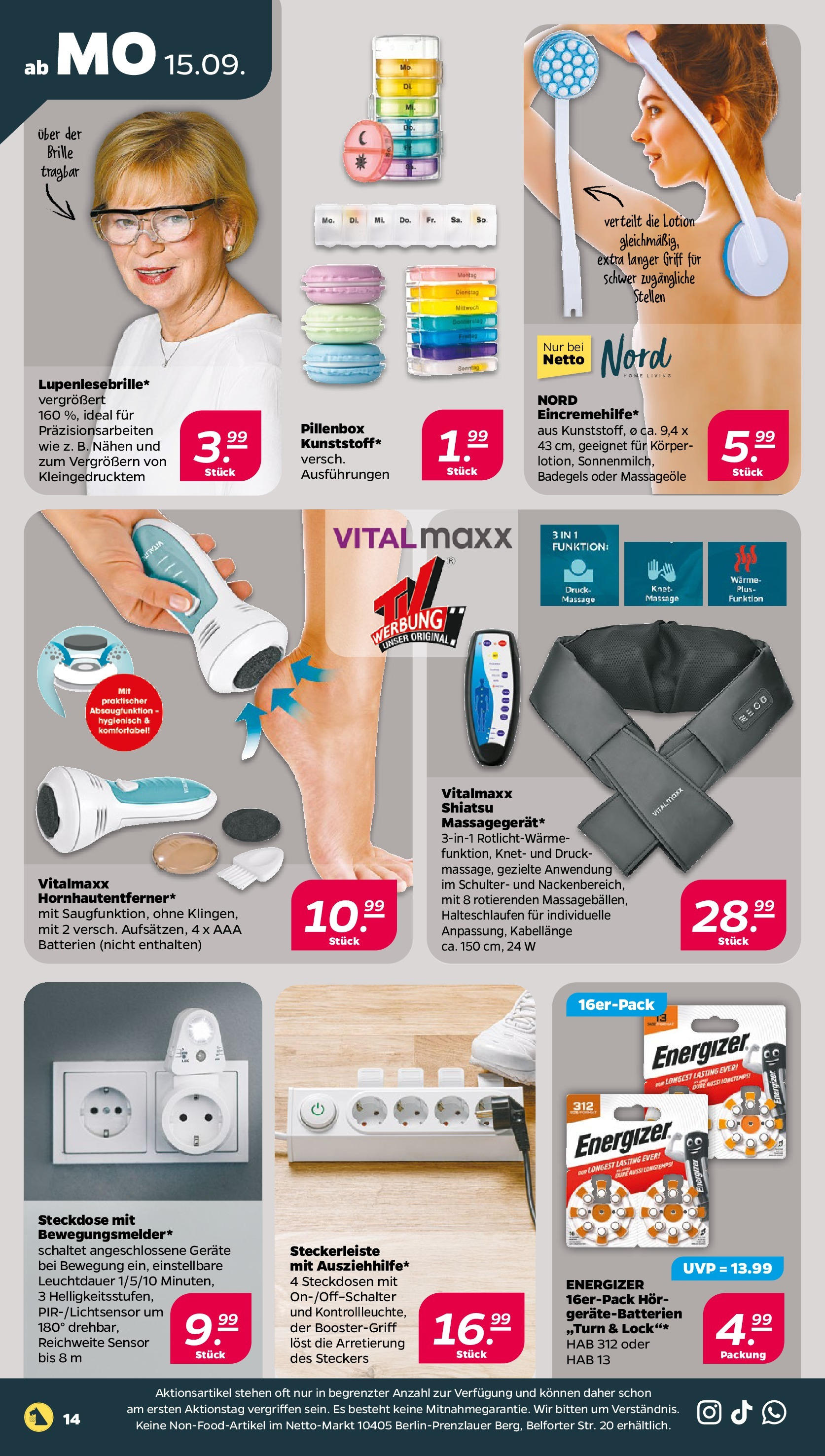 Netto Prospekt 	 ab 15.09.2025 → Angebote nächste Woche | Seite: 14 | Produkte: Batterien, Steckdose, Brille
