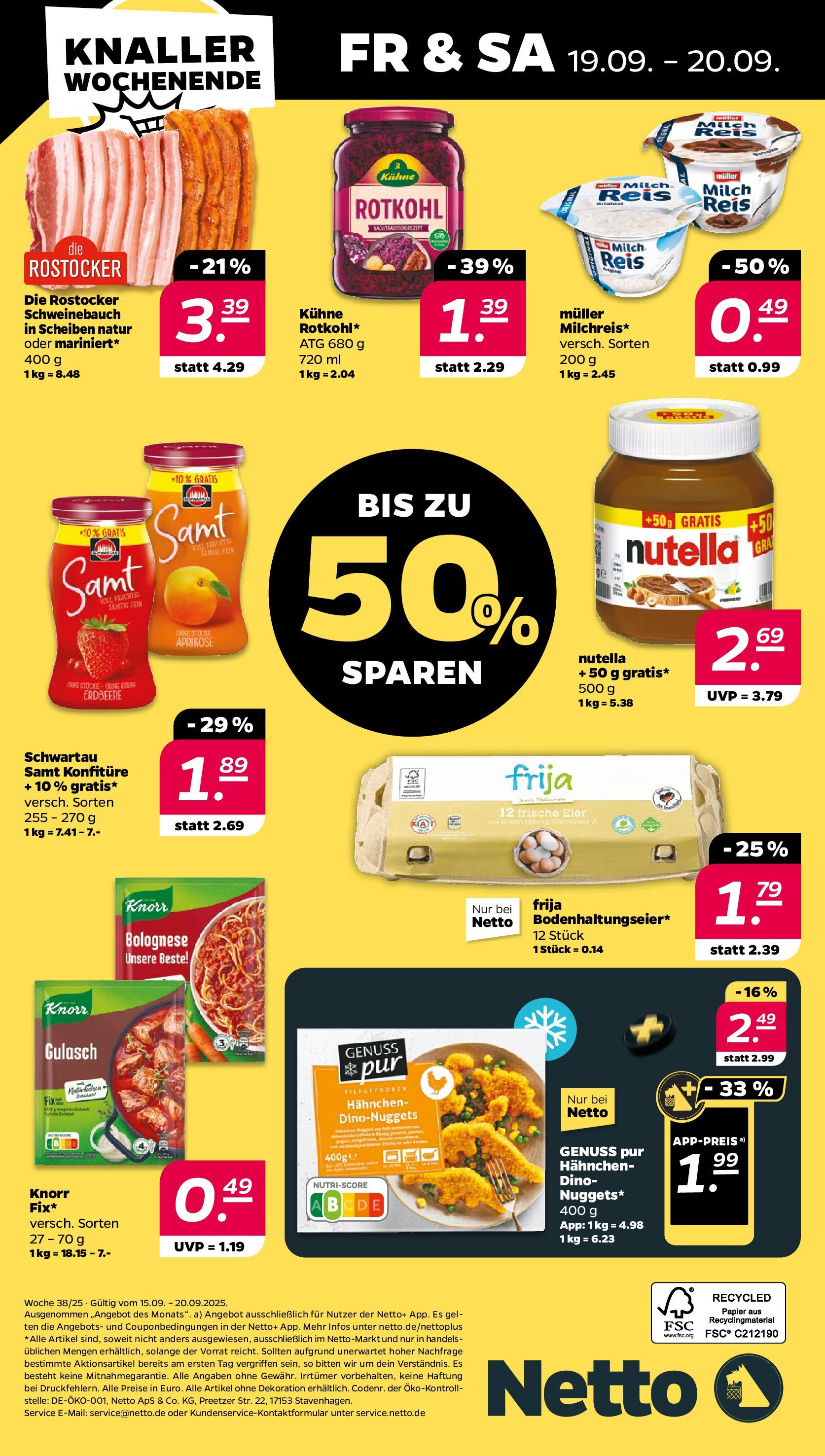 Netto Prospekt 	 ab 15.09.2025 → Angebote nächste Woche | Seite: 28 | Produkte: Hahnchen, Rotkohl, Eier, Schweinebauch