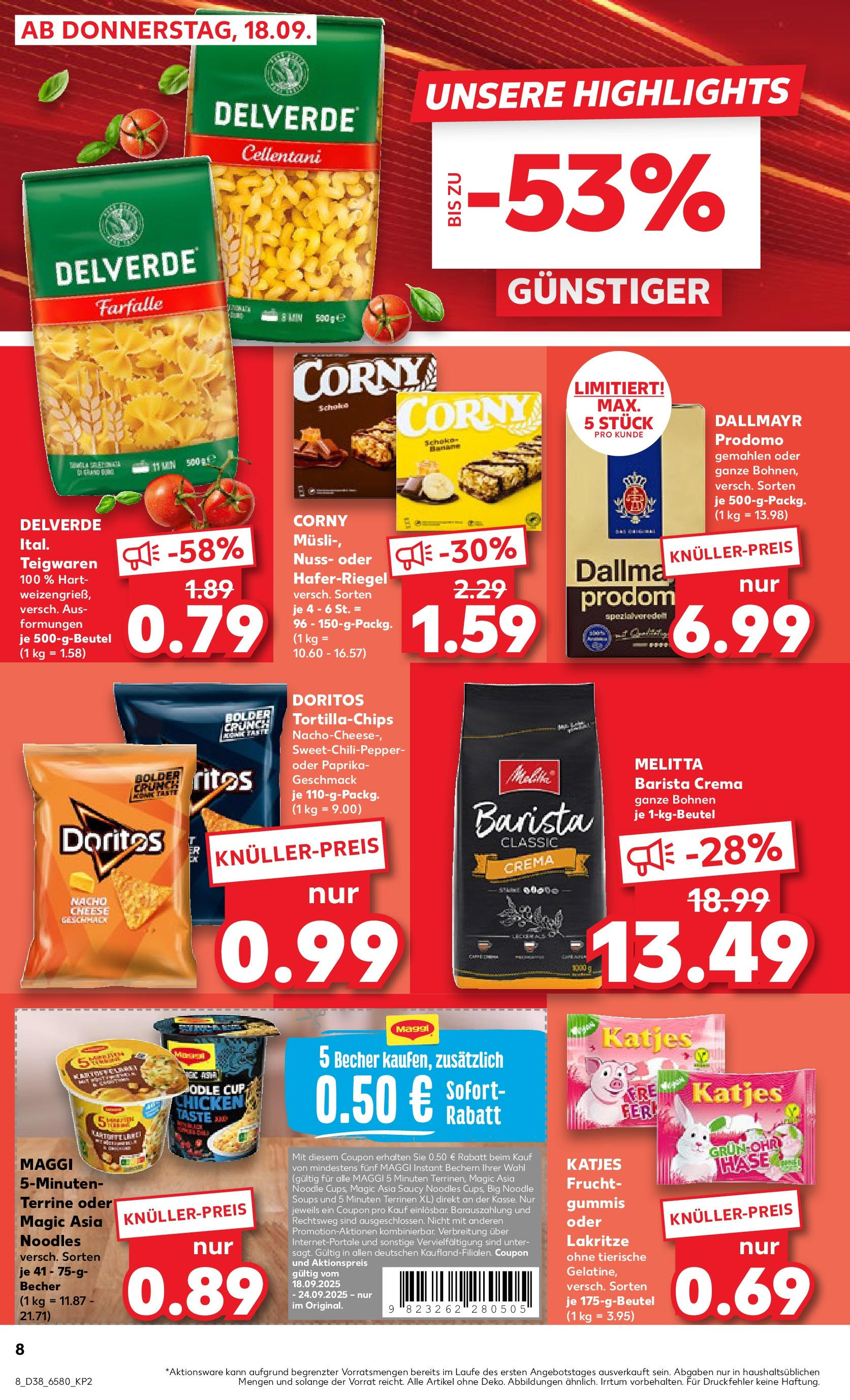 Prospekt Kaufland ab 17.09.2025 » Angebote Online zum Blättern | Seite: 8 | Produkte: Maggi, Dallmayr, Pasta, Dallmayr prodomo